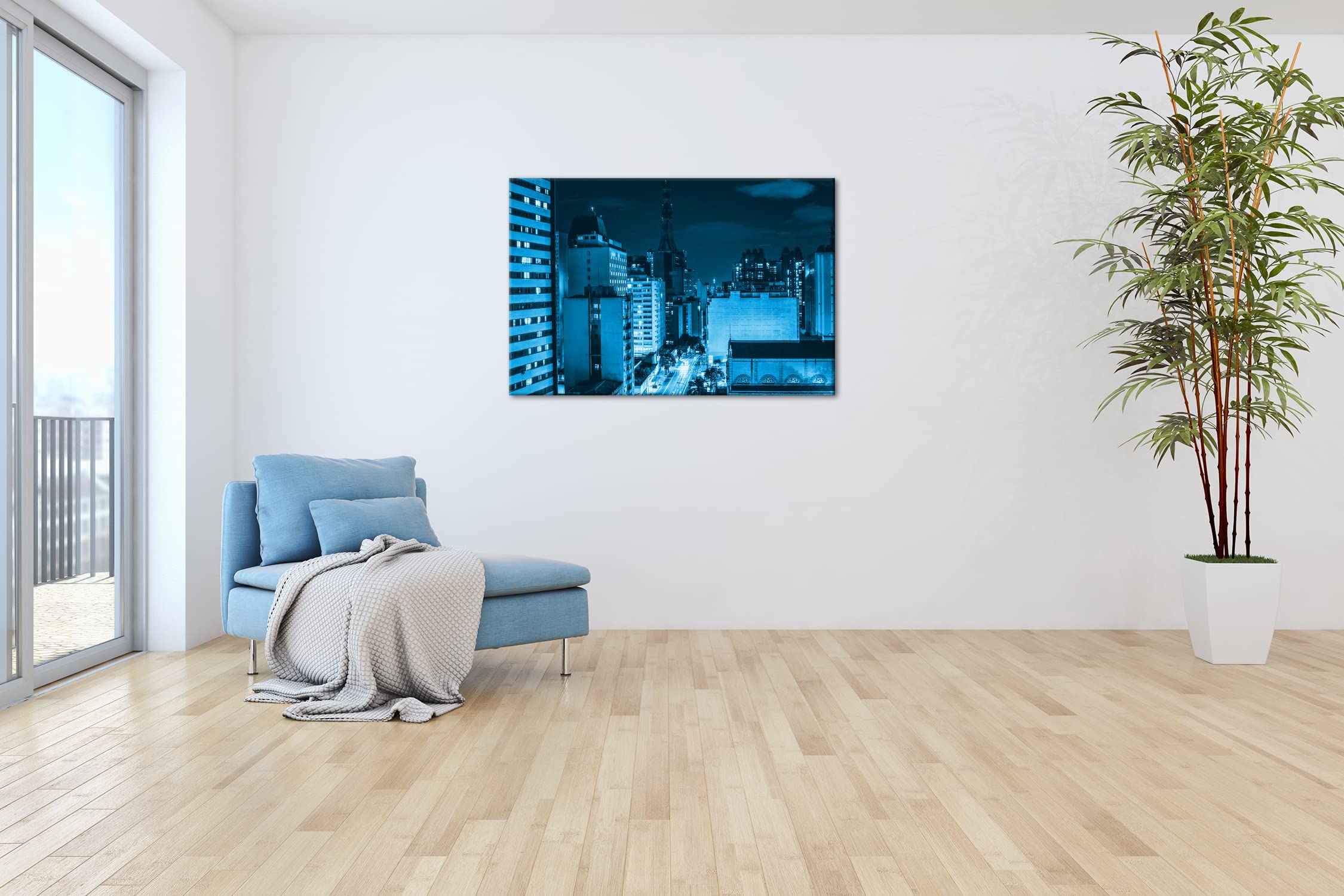 Strade luminose della città, formato: 120 x 80 cm, effetto: disegno come tela, motivo già incorniciato su telaio in vero legno, stampa digitale di alta qualità con cornice, nessun poster o poster