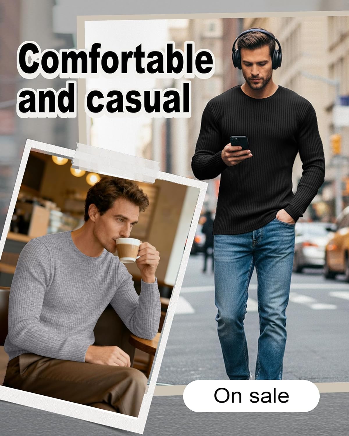 5 Pack Men's Cotton Thermal Shirts Long Sleeve Ribbed Tops Crew Neck Slim Fit Sweater Casual Pullover Undershirts - Image 3