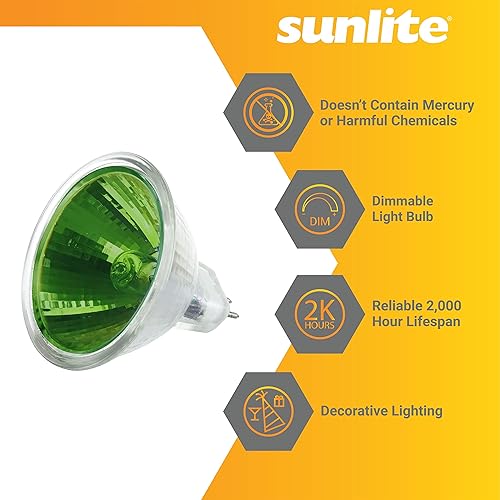 Miniatura 4 de Sunlite 66090-SU 50MR16NSP12VG 50 vatios, halógena MR16 GU5.3 basada en mini bombilla reflectora, verde