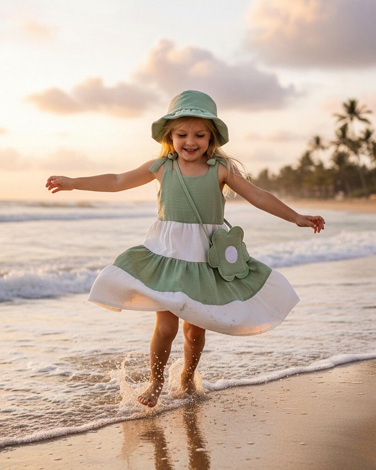 Toddler Girls Summer Dresses, Casual Sleeveless Dress Little Girls Bowknot Sling Sundress 3-Piece Outfits Size 2-8T - Image 4