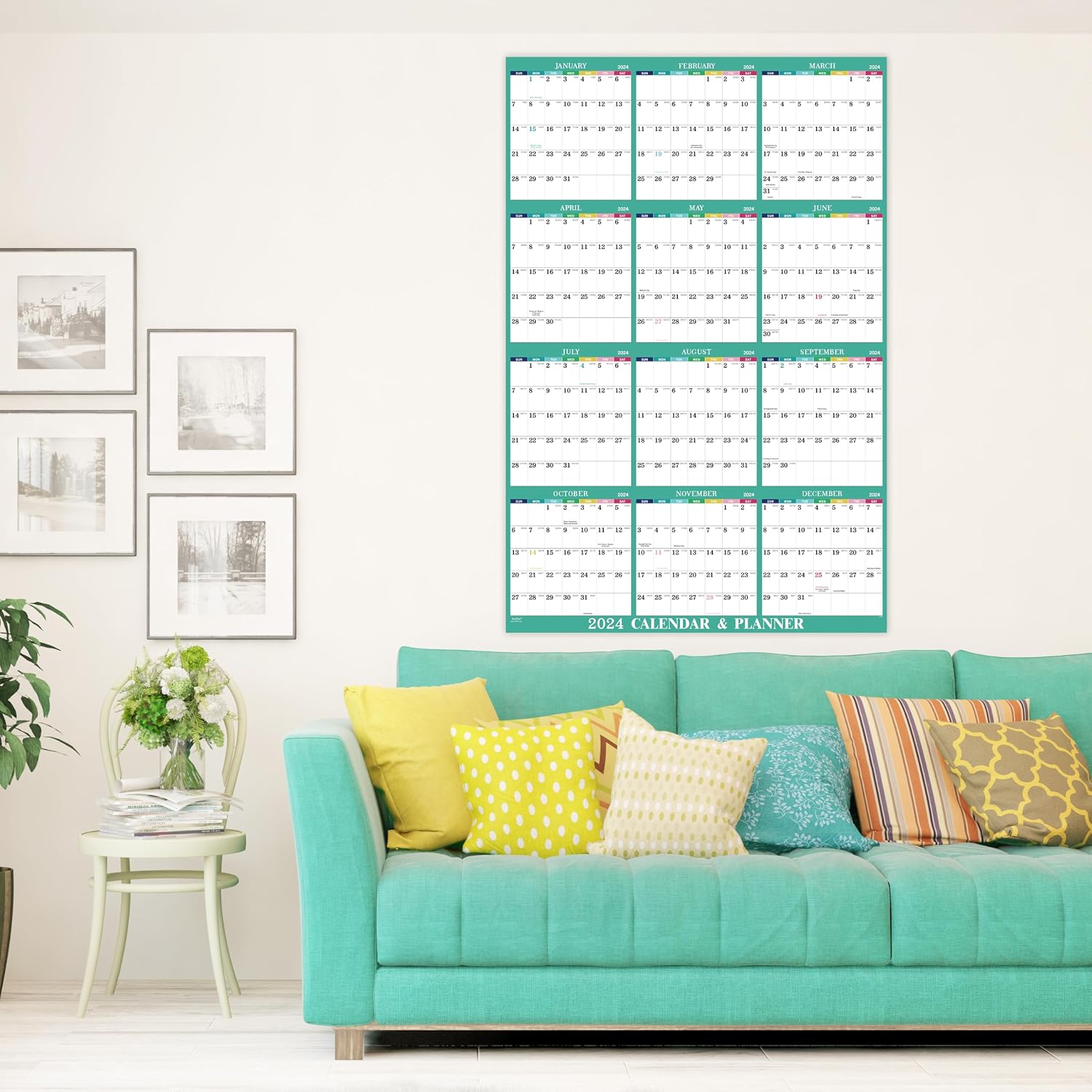 Calendario De Pared 2023 Lang 'Happy Life' | 12 Láminas Arte A Color, Papel Lino | Incluye Funda De Regalo