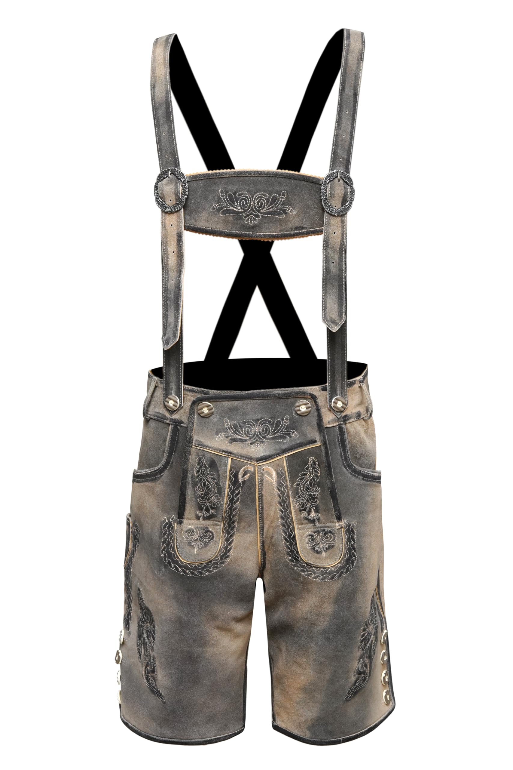 Bavarianland Men's Lederhosen Real Suede Leather with Matching Suspenders Shorts (UK 30 inch/EU 46, Antique Camel)