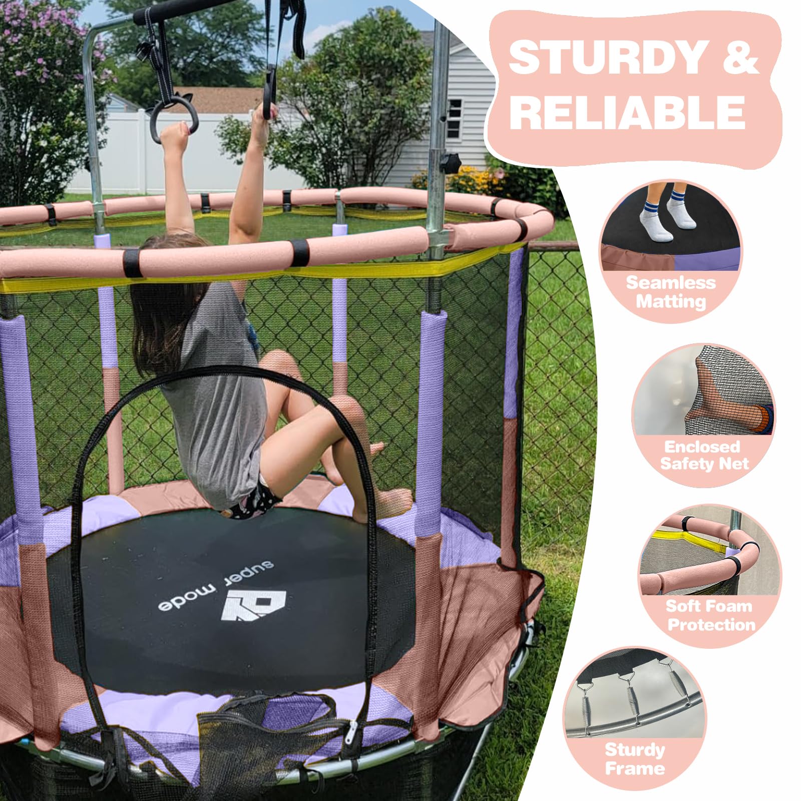 Trampolín para niños, 5 pies ajustable para niños pequeños, trampolín de bebé para interiores y exteriores con red de cierre, diseño seguro sin huecos, regalos para niños y niñas