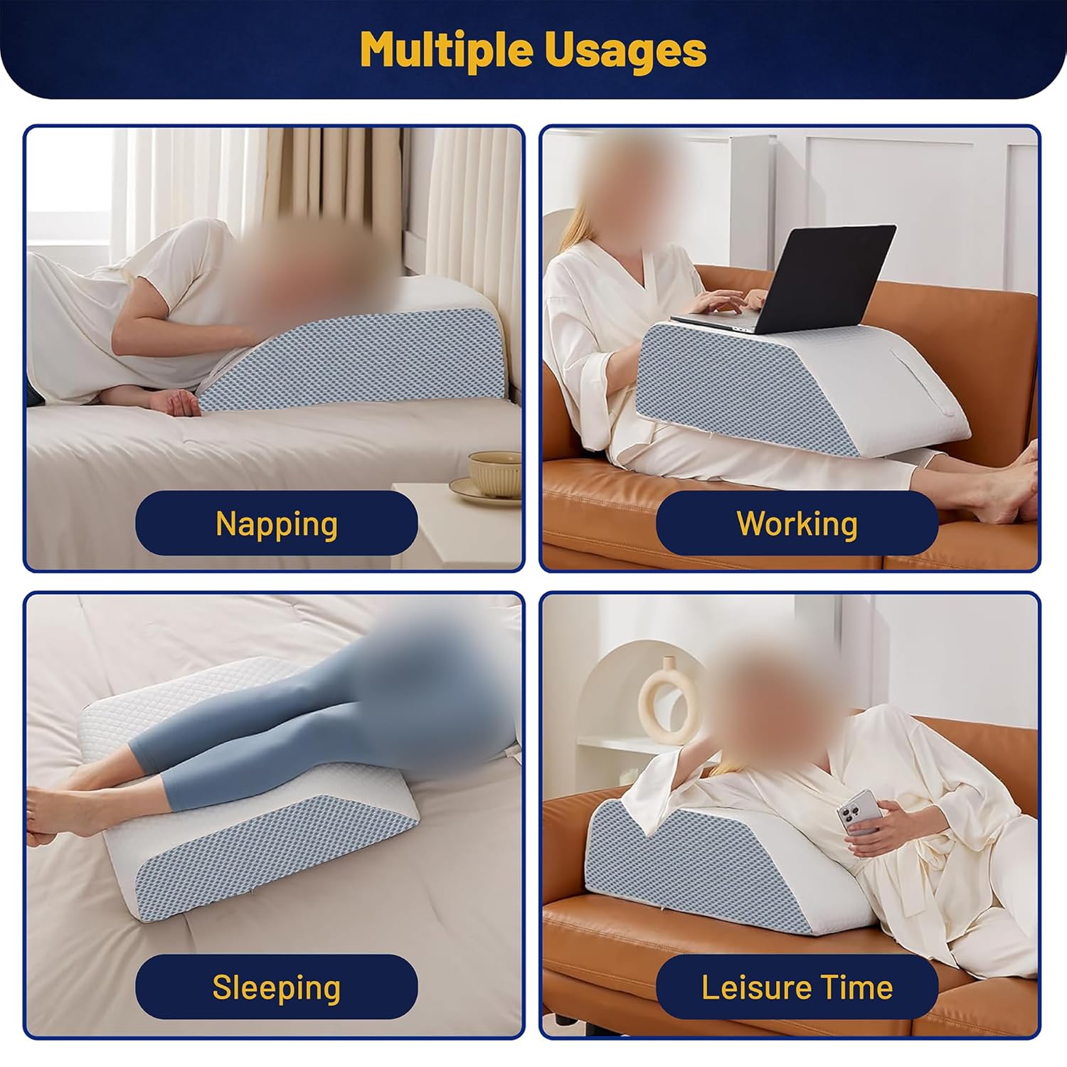 Greaton, Leg Wedge Elevation Pillow for Blood Circulation | Relieved & Recovers Foot and Ankle Injuries | Pillows for Swelling | Multi-Purpose | Chic Jacquard Cover, 8”x16”x23”, White