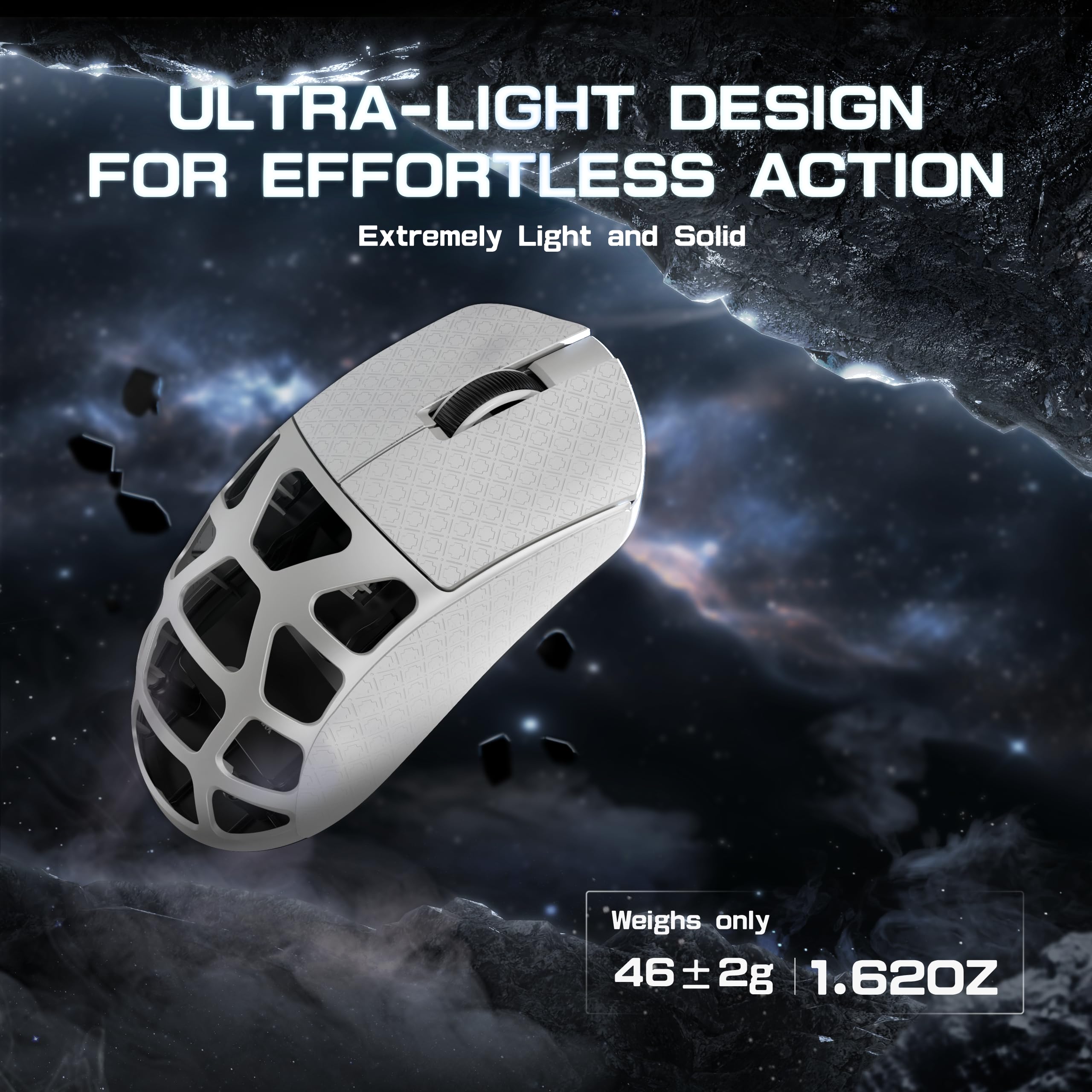 ATTACK SHARK R3PRO 46g Souris Super Léger en Alliage de Magnésium, 8000Hz Polling Rate, 26000DPI, 2,4G/BT/Filaire, Capteur PixArt PAW3395, G502, Souris Programmables avec Câble Spiralé, PC/Mac, Blanc