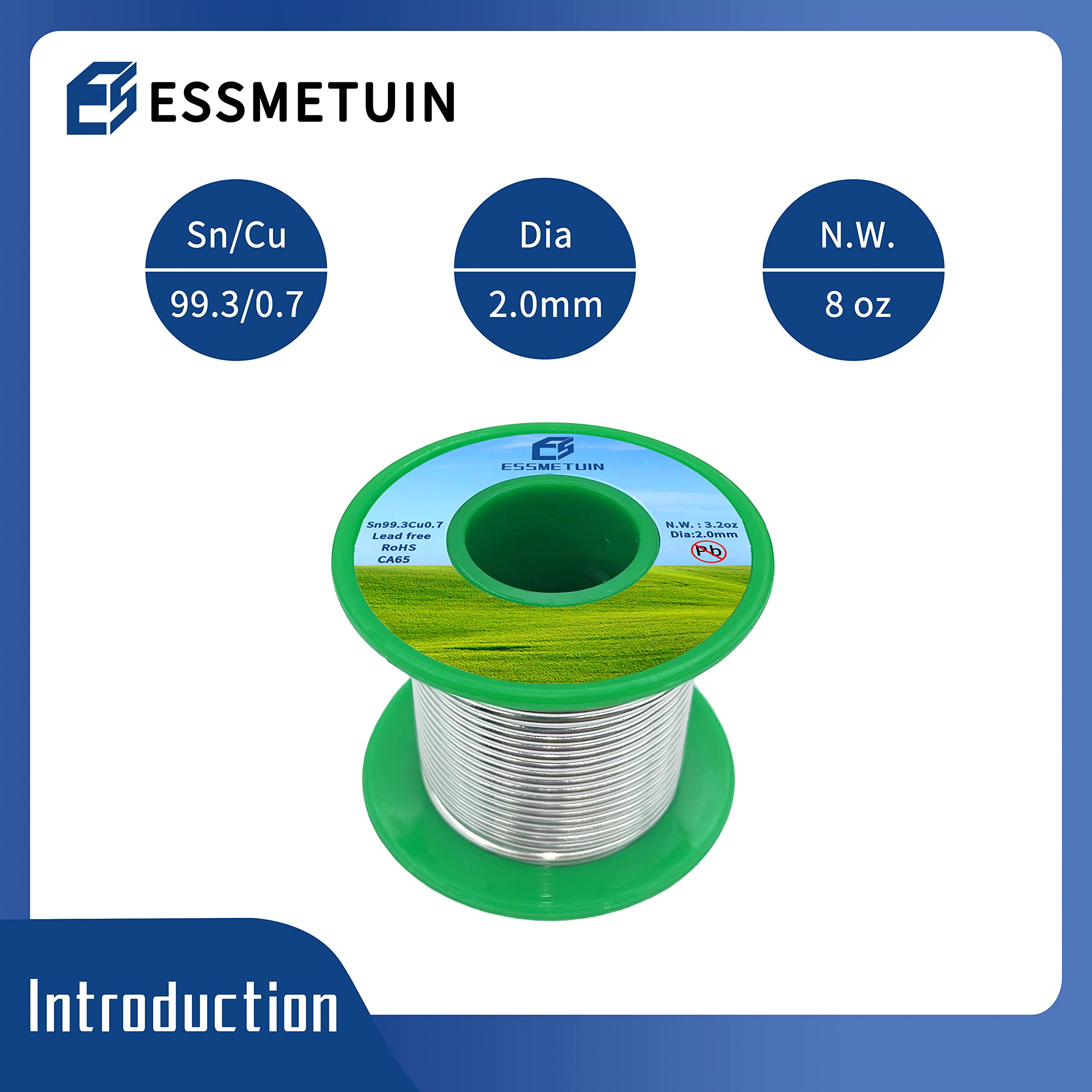 Essmetuin Lead Free Solder Wire(Sn99.3Cu0.7) for Plumbing Solder/Stained Glass/Crafts/Jewelry 217℃ Melting Point 2.0MM No Flux,ROHS (8oz) - Image 2