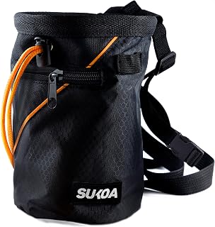 SukoaSports Rock Climbing Chalk Bag with Quick-Clip Belt, Zippered Pockets & Brush Holder - Bouldering, Gym, Weightlifting Gear