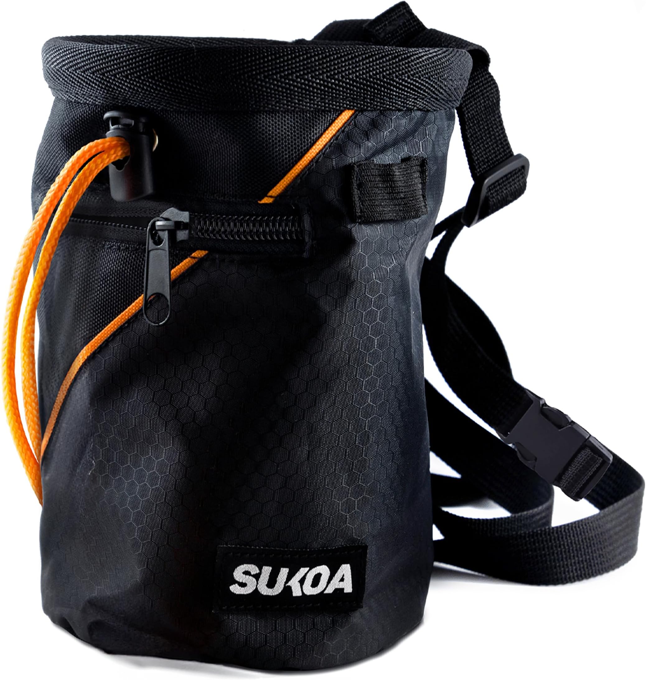 Sukoa Chalk Bag for Rock Climbing - Bouldering Chalk Bag Bucket with Quick-Clip Belt and 2 Large Zippered Pockets - Rock Climbing Gear Equipment