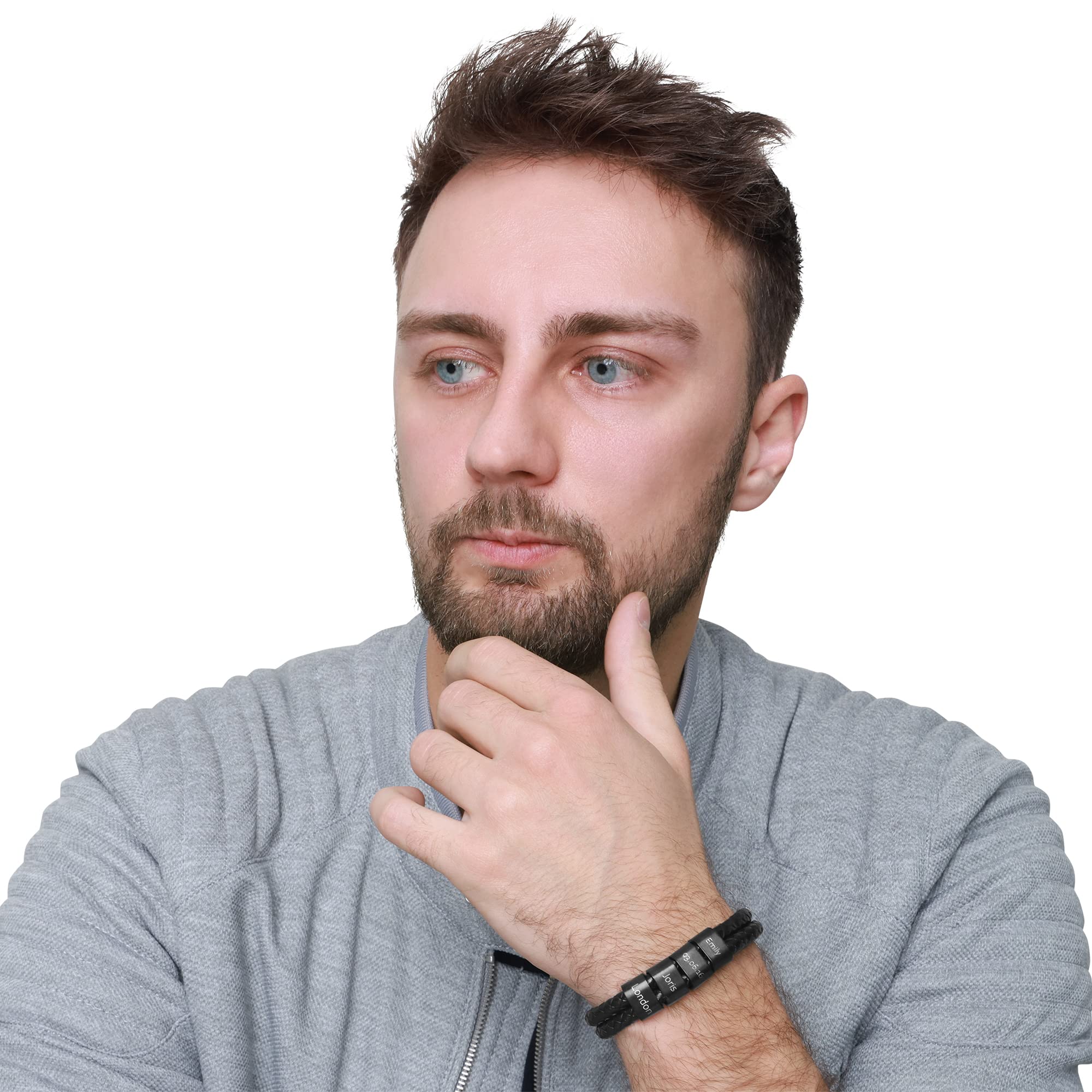 Heideman Armband Herren aus Leder schwarz matt - Lederarmband Elian mit schwarzen Gravurplättchen für Männer - Personalisiertes Geschenk