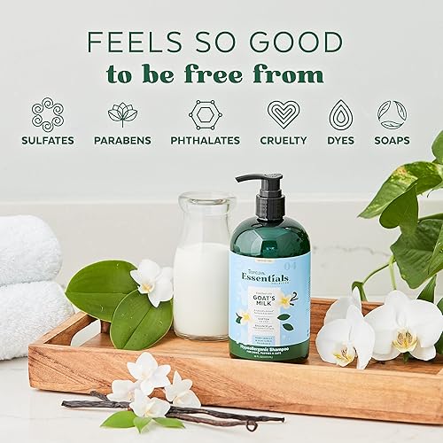 Miniatura 4 de TropiClean Essentials - Champú hipoalergénico de leche de cabra para perros, cachorros y gatos, suaviza el pelaje, pH equilibrado para piel sensible