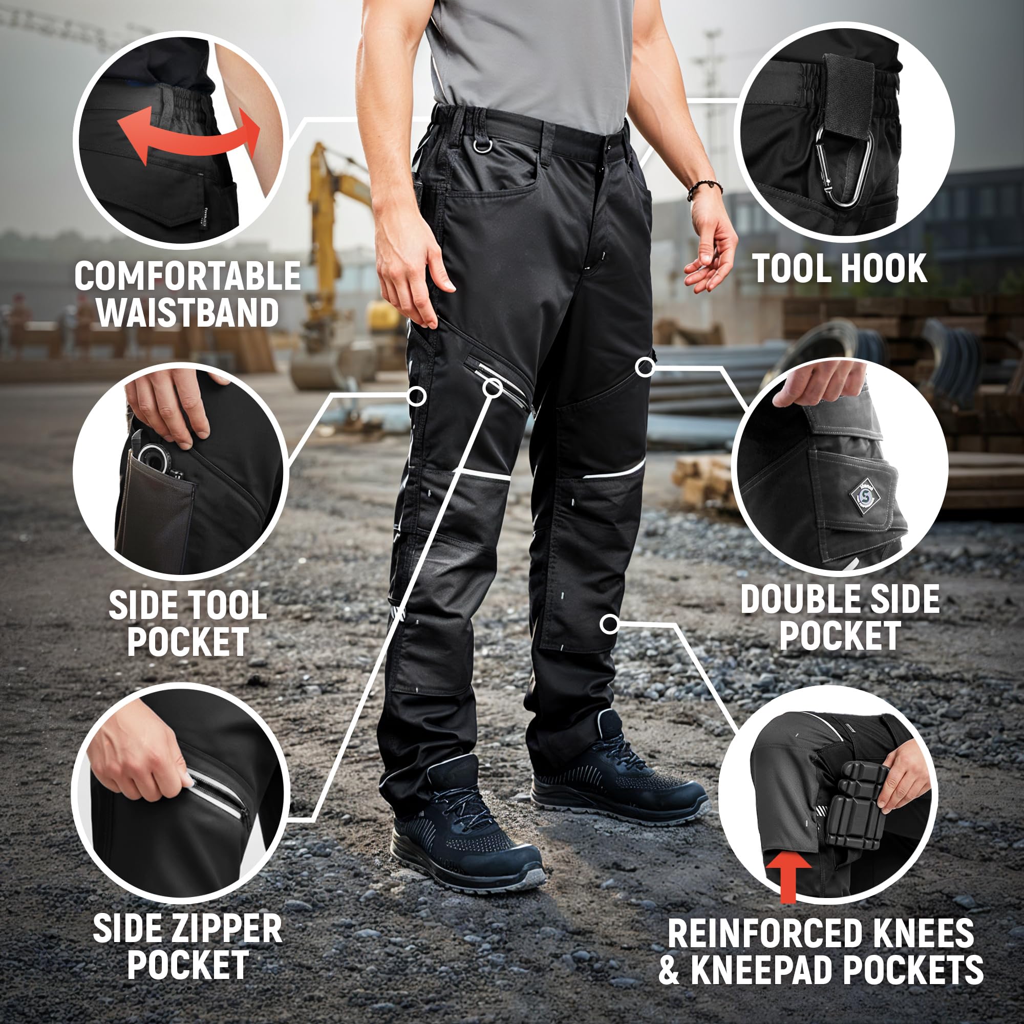 Stenso Pantalones de Hombre Revolt 4Stretch - Pantalones de Trabajo de Hombre - Pantalones de Hombre elásticos con Bolsillos multifuncionales