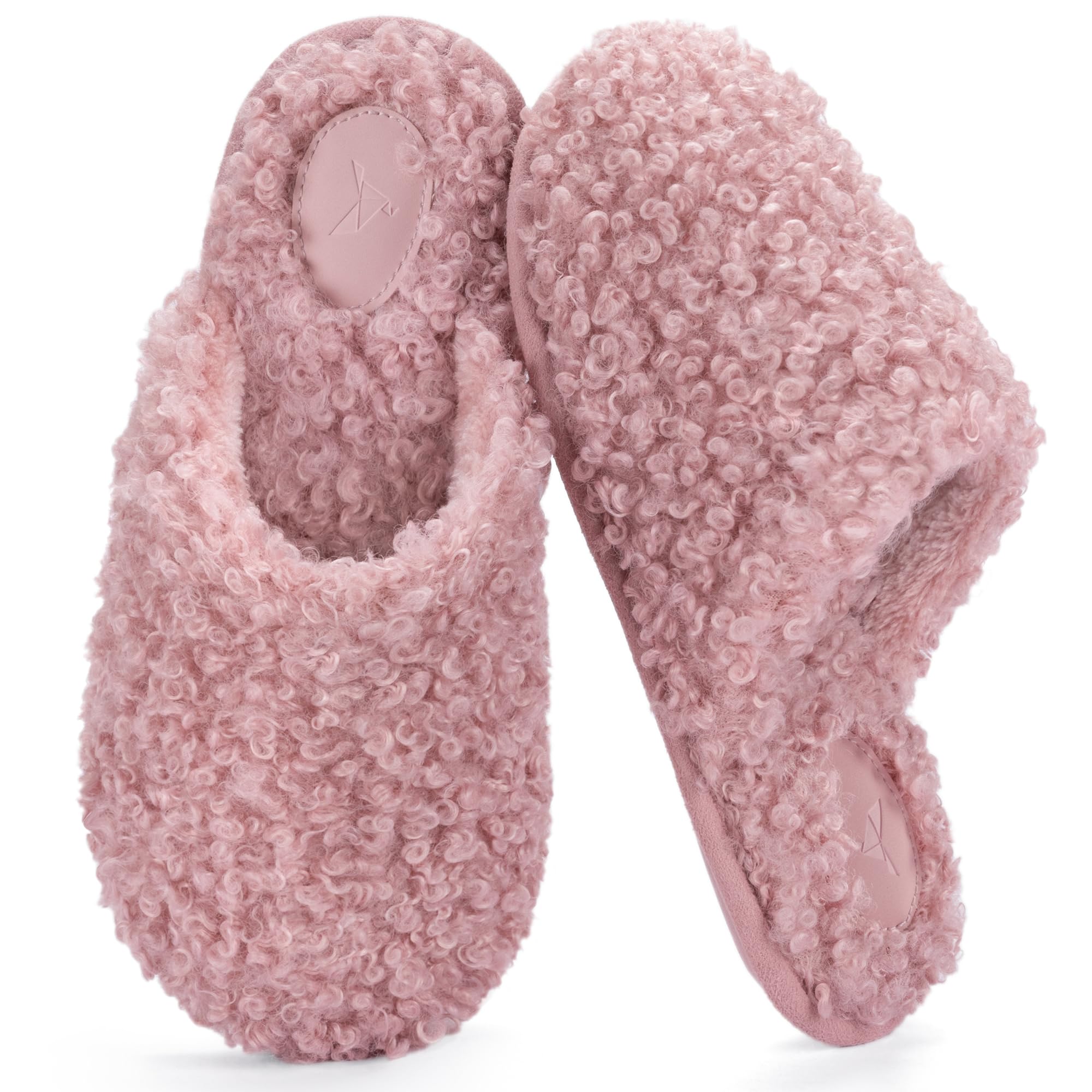 RockDove Womens Twirl Fleece Cozy Scuff Slippers with Memory Foam Indoor Non-Slip Rubber Sole Gift-Ready House Shoes
