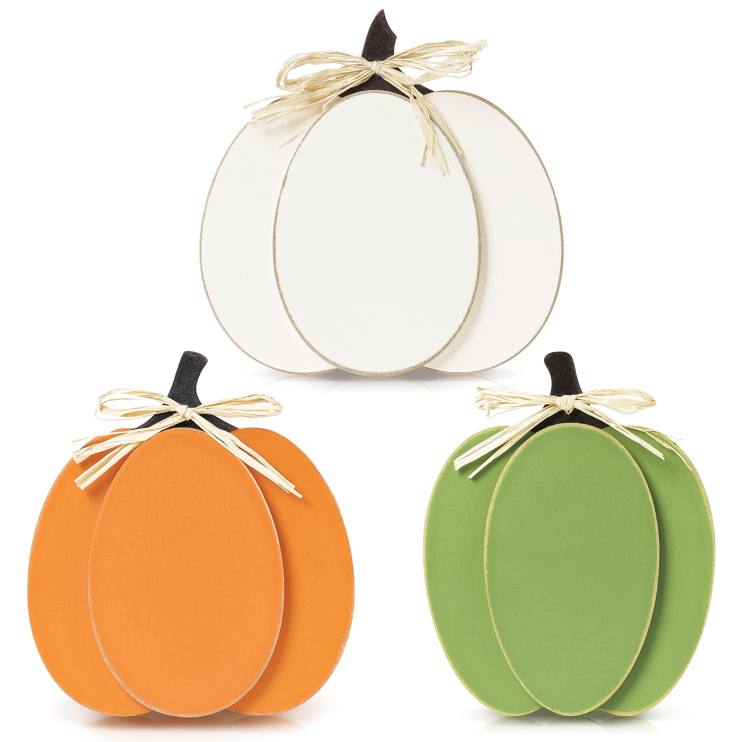 B1ykin 3Pcs Autumn Fall White Orange Green Pumpkin Wooden Decor Set, Pumpkins Blocks Farmhouse Signs Rustic Tiered Tray Decorations, Freestanding Tabletop for Thanksgiving Harvest Halloween Kitchen