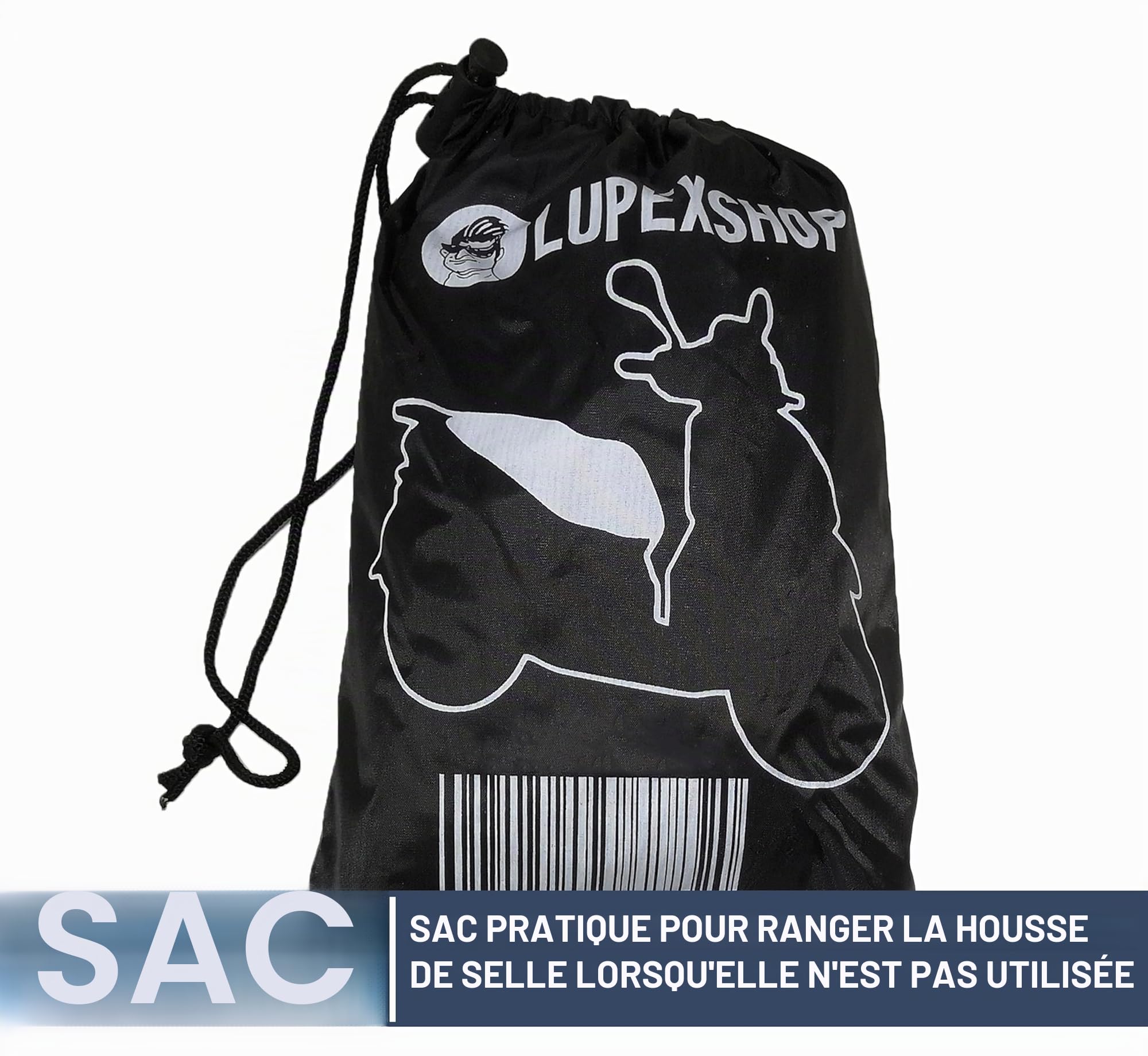Auto Accessori Lupex - Housse de Selle Universelle imperméable Taille Maxi 115 x 50 cm, Housse de Selle Adaptable pour Scooter et Moto, matériau Polyester, Noir, avec Sac