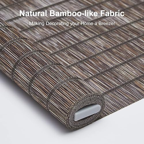 Miniatura 2 de Persianas sin cordones con aspecto de bambú natural, persianas y persianas de parada libre con filtro de luz para el hogar, persianas de puerta para