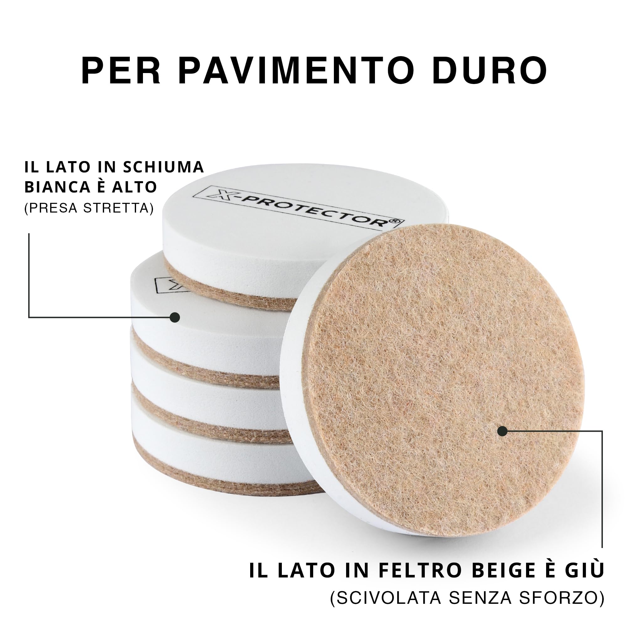 Scivoli In Feltro Per Mobili X-PROTECTOR - 8 Pezzi Ø 9 Cm, Per Superfici Dure, Riutilizzabili - Foto 13