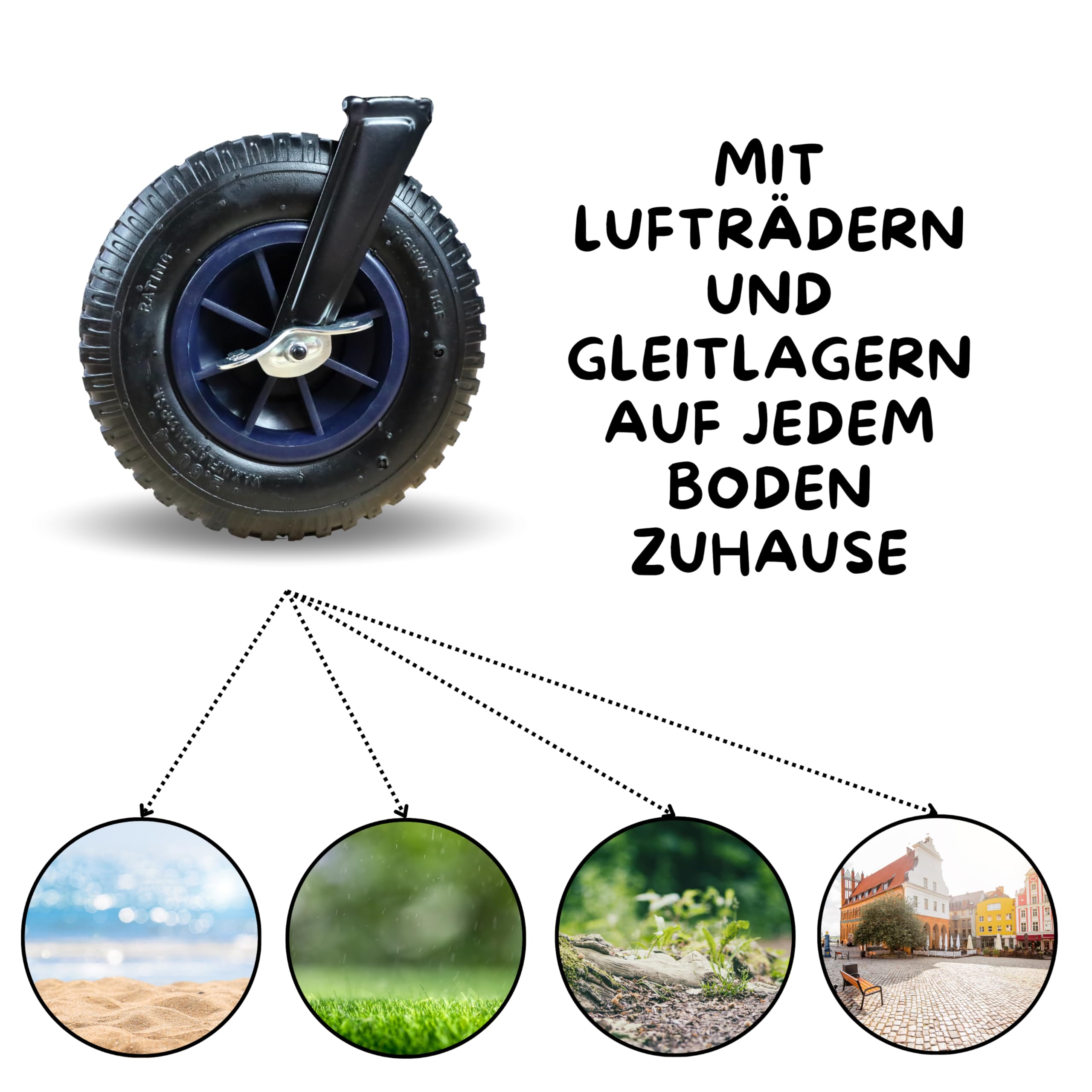 FROSAL Bollerwagen Nick PRO faltbar mit Bremse Dach blau klappbar | Schiebegriff | Luftreifen | Lufträder Ideal für Strand Wald & Feldwege