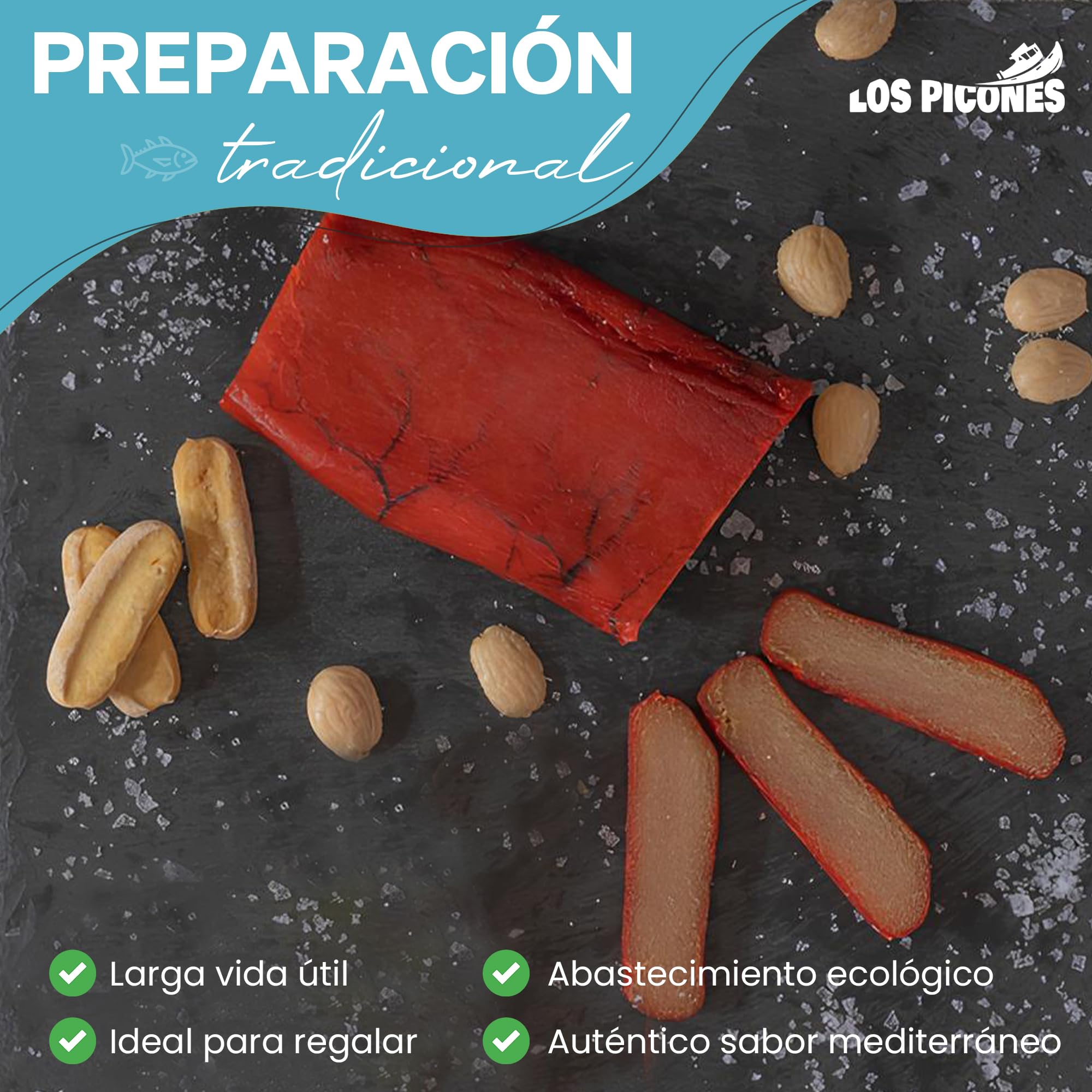 Los Picones Gourmet® Pack 4 Huevas Variadas I Hueva de Atún (140gr. aprox.) I Hueva de Estornino (100gr. aprox.) I Hueva de Mujol (120gr. aprox.) I Hueva de Maruca (170gr. aprox.) I Salazones Gourmet