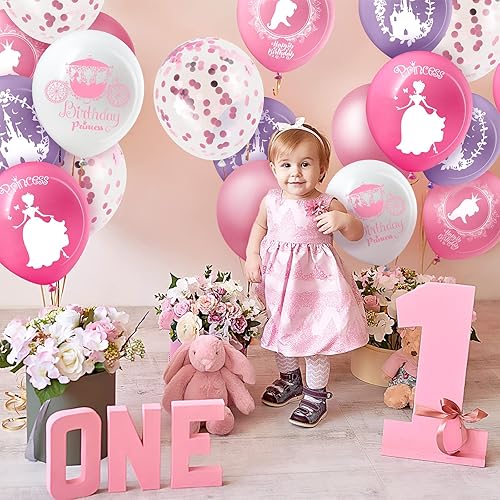 Miniatura 4 de Civaner 48 globos de princesa, globos de fiesta de cumpleaños, confeti rosa, decoraciones de fiesta de látex para baby shower, cumpleaños, regalos