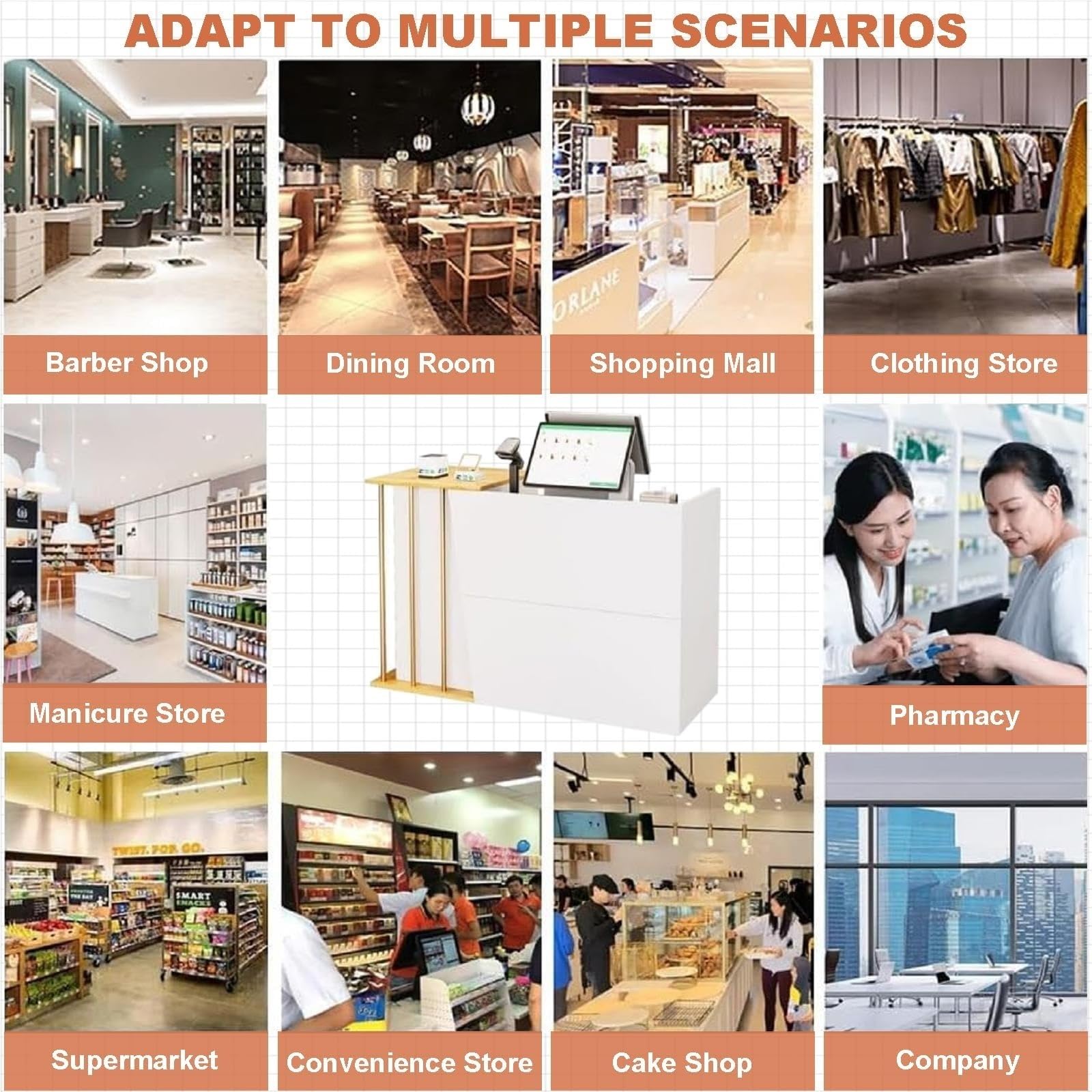 JingNian Comptoir de Réception Bois et Blanc, Meuble d’Accueil Moderne pour Bureau et Magasin, Table de Réception Stable avec Grand Plan de Travail(Warm White,120cm)