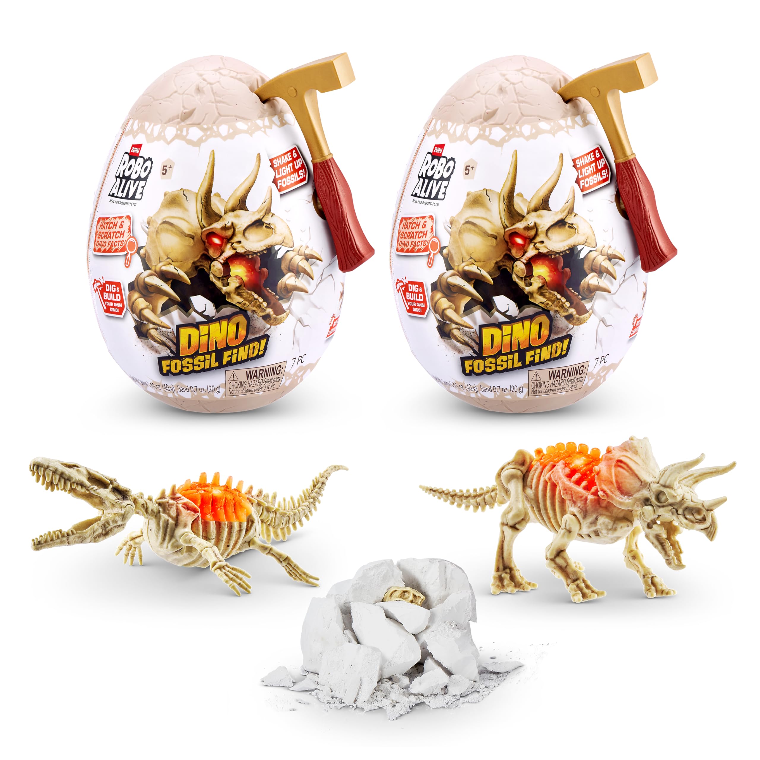 Robo Alive Mini Dino Fossil Find (2 Pack, Mosasaur & Triceratops) by ZURU Boys 5+ Dig and Discover, STEM, Excavate Prehistoric Fossils, Educational Toys, Great Science Kit Gift for Girls and Boy