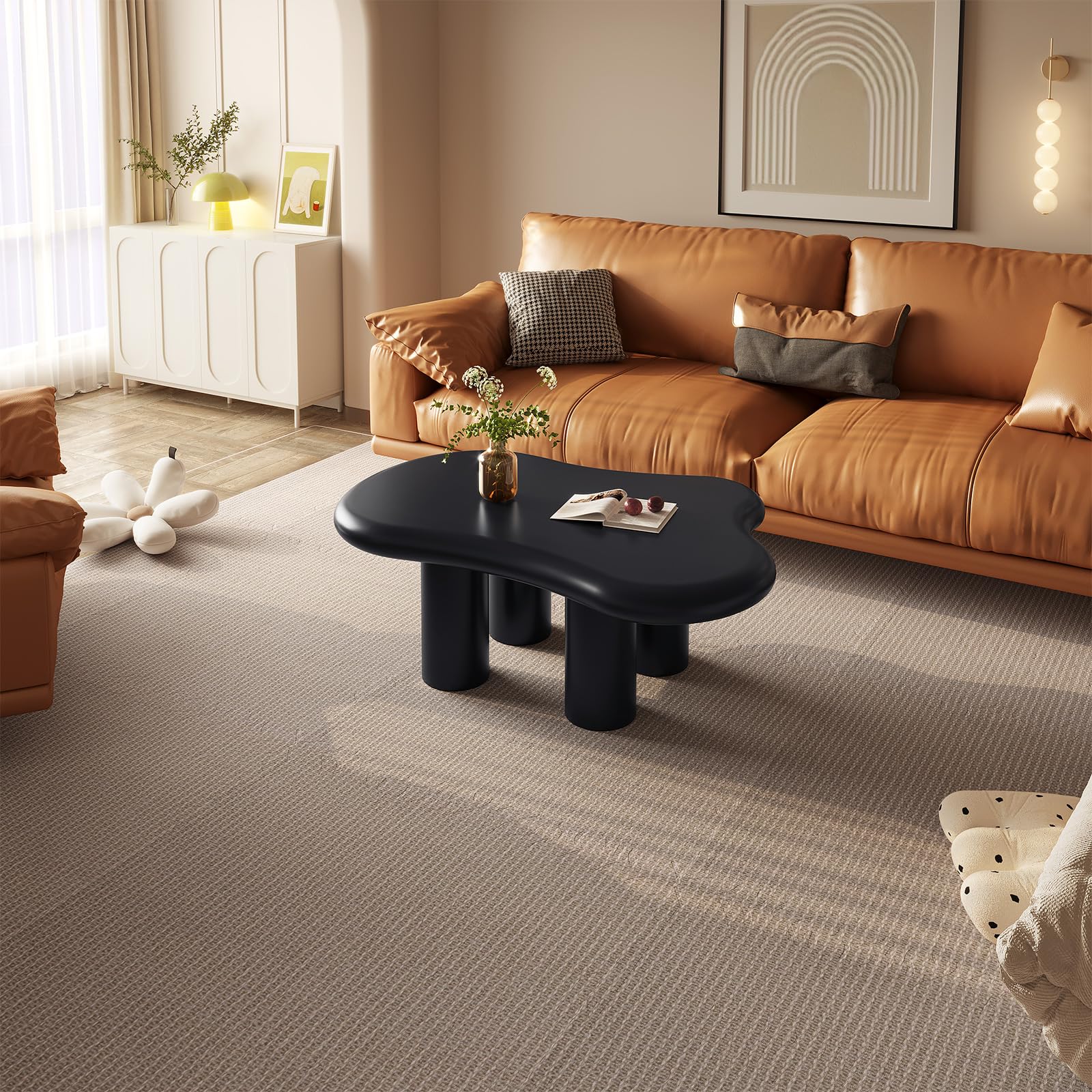 Moderna mesa de centro Cloud-Sd Nordic Sle Irregular con Eds redondeados Escultural Mesa de centro baja para sala de estar para decoración del hogar (negro)