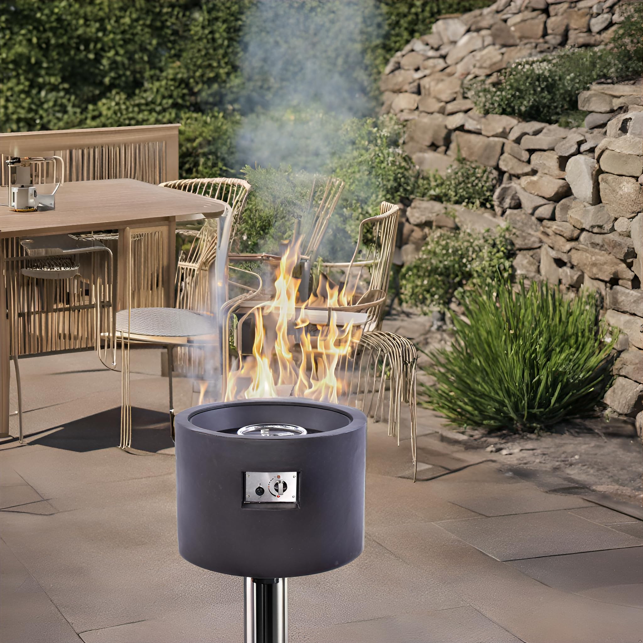 Riscaldatore a gas per esterno WELA | Stufa a pavimento da 14 kW (120mq) con coperchio bruciatore e copertura antipioggia, spegnimento automatico e design minimal