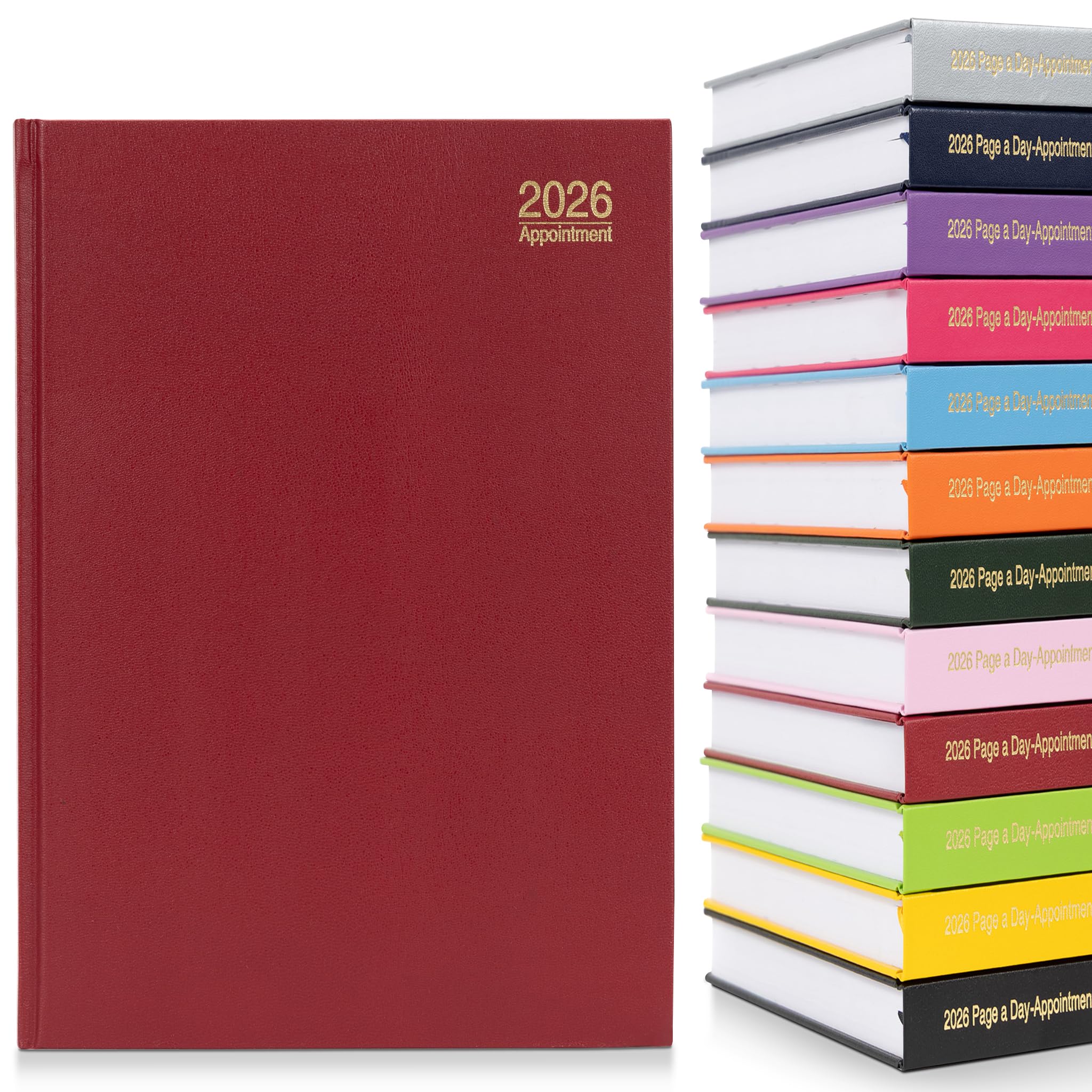 evelay 2026 Page a Day A4 Appointment Diary with Times Hour Slot - Personal Work Schedule Hardback Planner Organiser - Full Page Saturday & Sunday (Red)