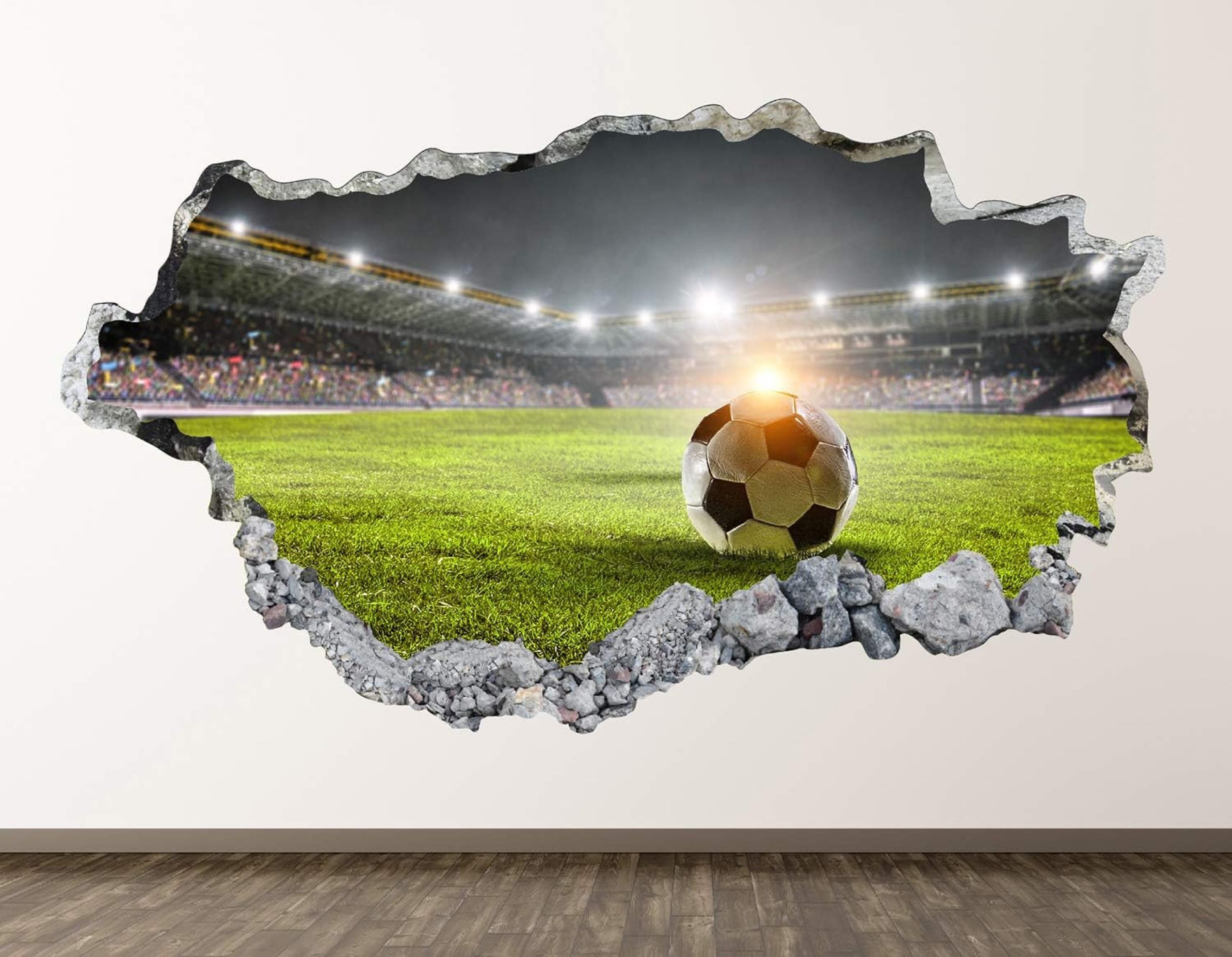 Adesivi 3D per decorazioni murali distruttiSport Sul Campo Da Calcio Adesivo da parete Tatuaggio da parete per la decorazione della parete della cameretta dei bambini 70x122cm
