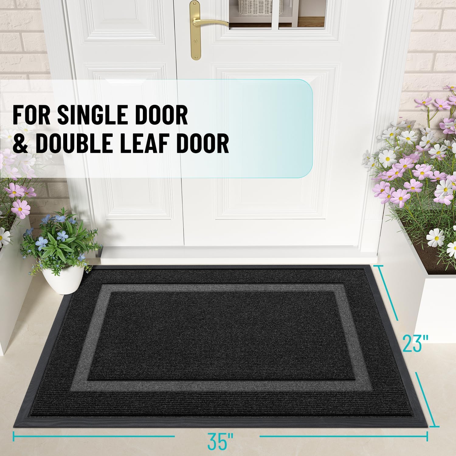 OLANLY Front Door Mat Indoor Outdoor Entrance, Waterproof All-Season, All-Weather Doormat, Sturdy Natural Rubber, Fade Resistant, Low Profile, Easy Clean Patio Porch Entryway Mat, 35x23, Black Black Classic Border Rectangular 35" x 23"