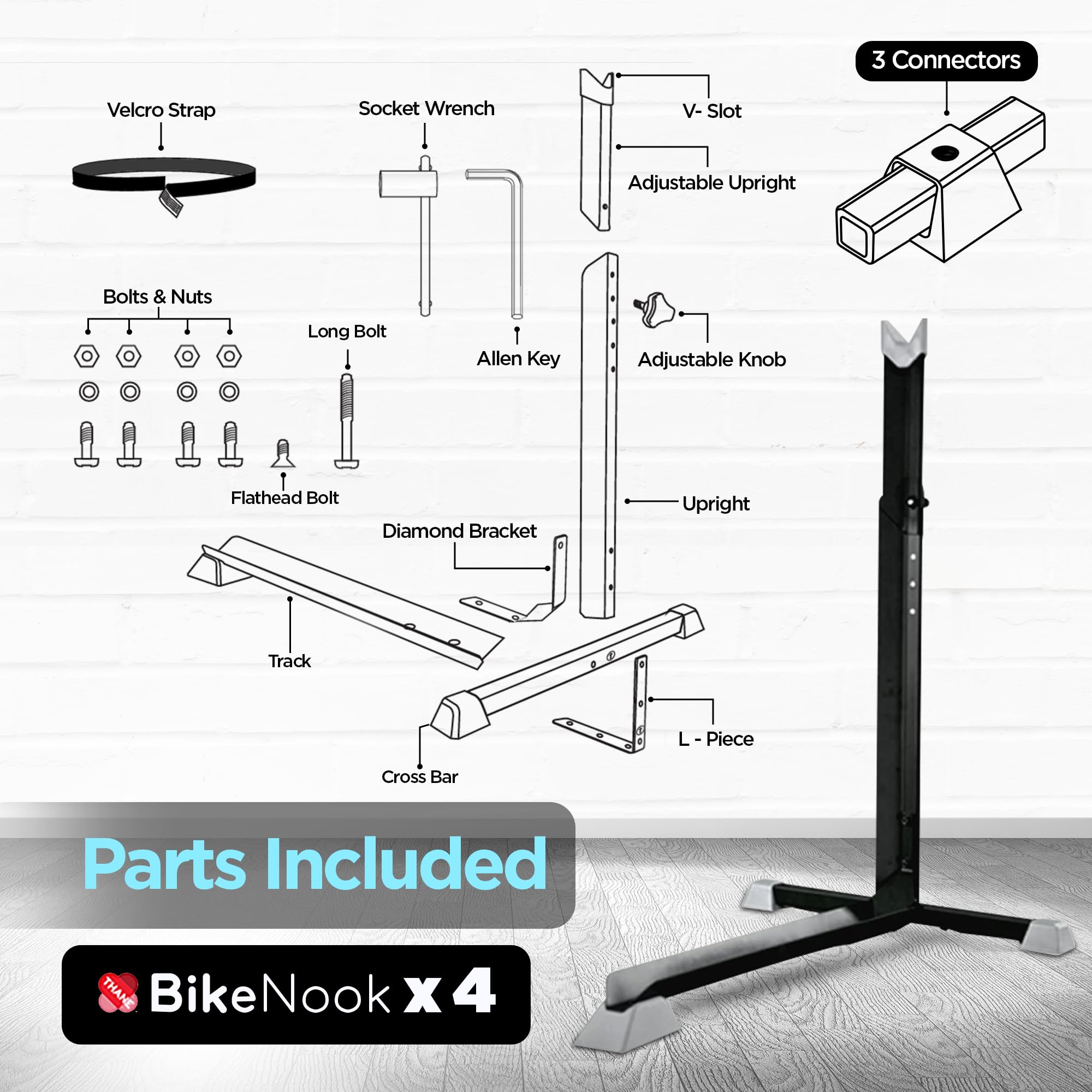 Bike Nook Vertikaler Fahrradständer Platzsparende Halterung Für Innenräume Und Garage Freistehend Höhenverstellbar Ohne Bohren Schwarz