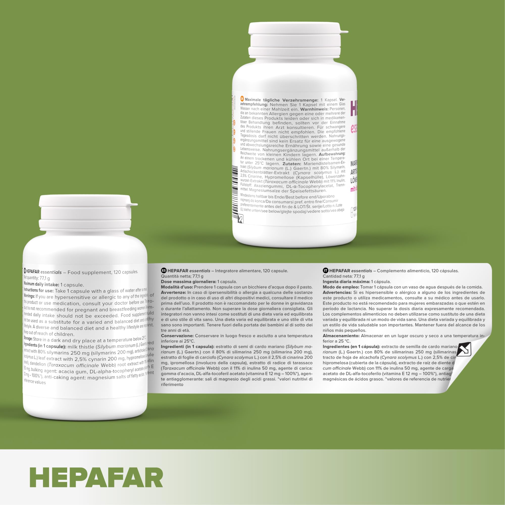 Cardo Mariano Tarassaco e Carciofo – Vitamina E – Detox – 80% di Silimarina – Depura Fegato – 120 capsule vegane ad alto dosaggio per 120 giorni – Sensilab Essential Hepafar