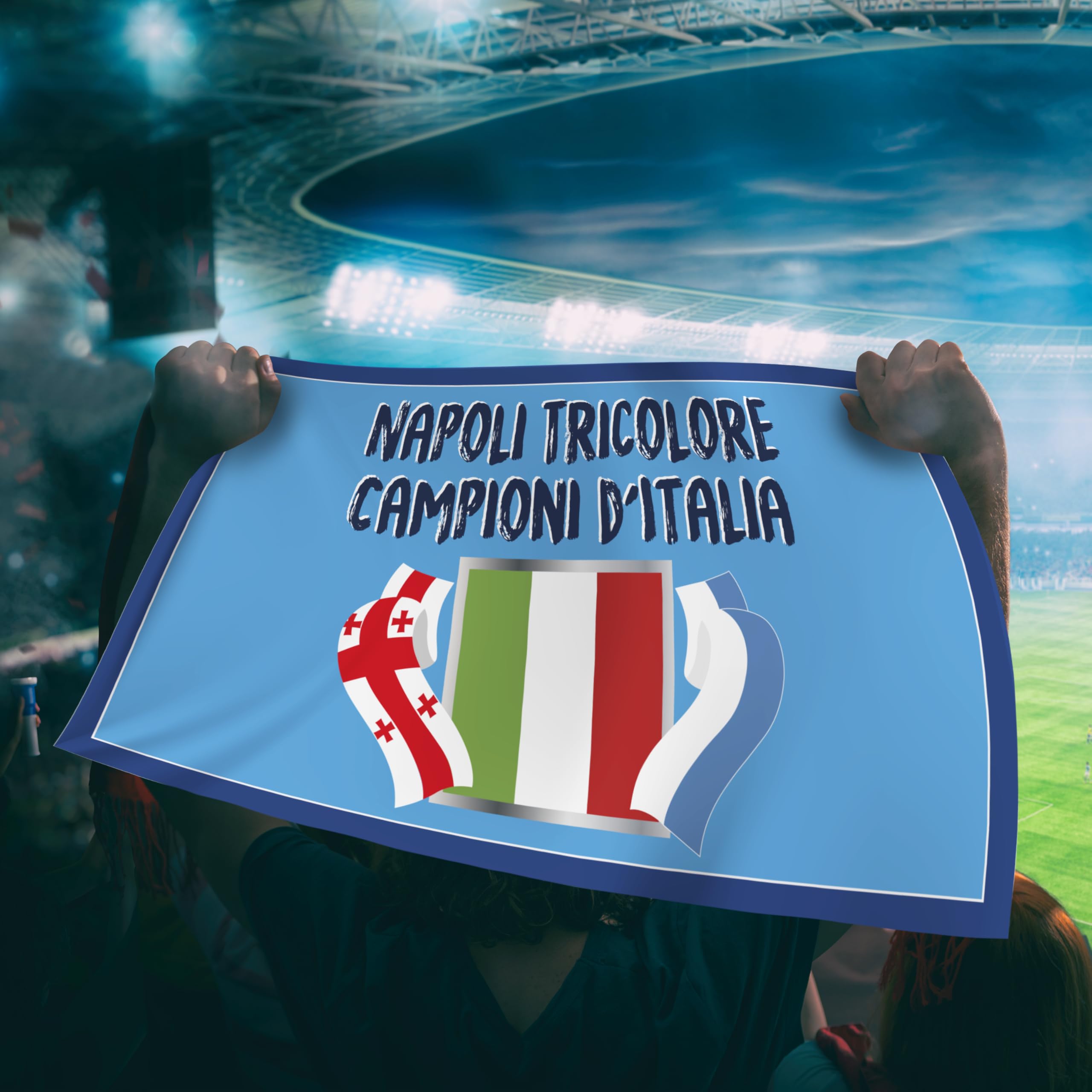 Bandiera Popolo di Napoli 2025 90x150 cm Gadget 4° Tricolore Regalo Tifoso Calcio