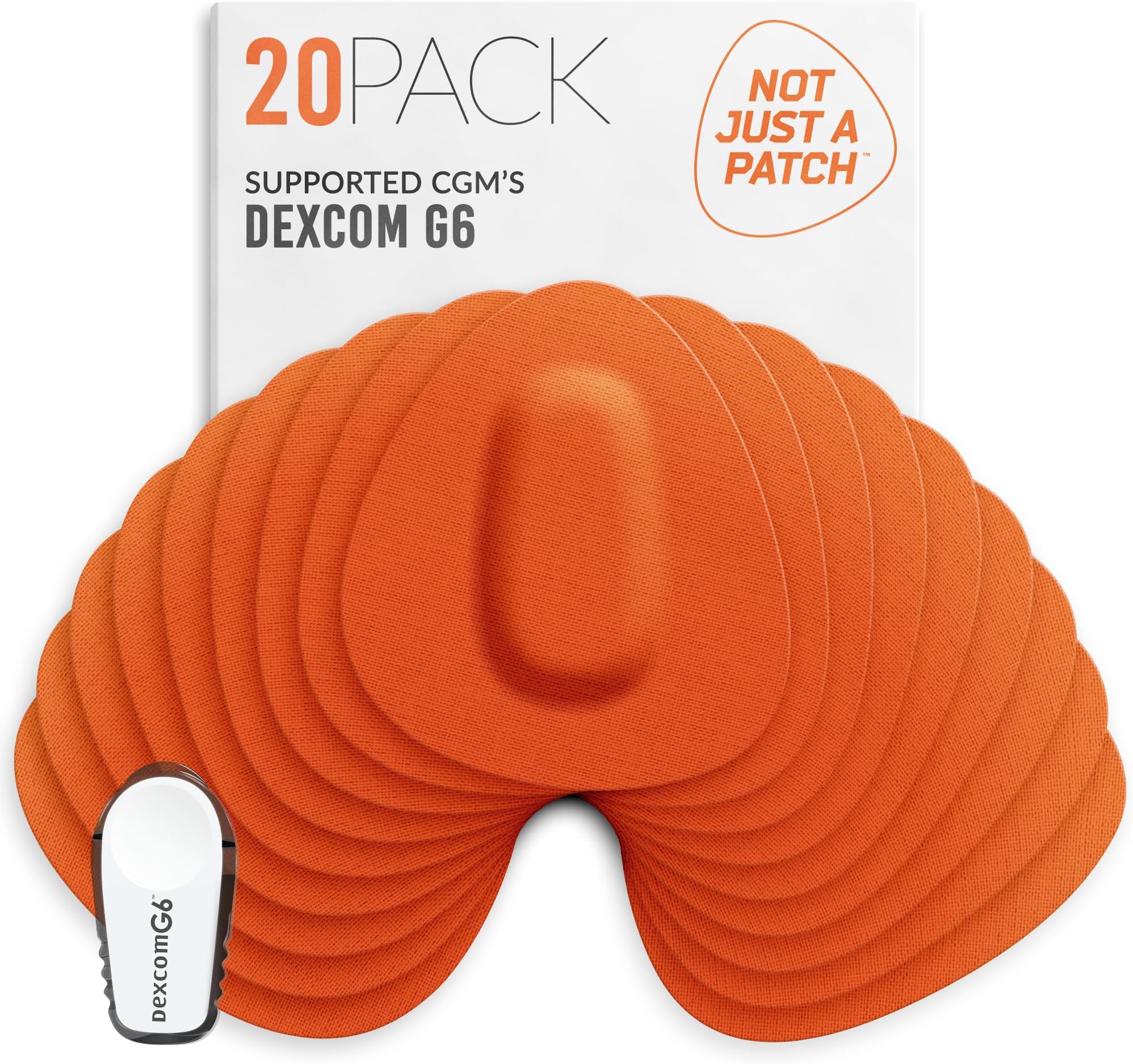 Not Just A Patch Dexcom G6 Adhesive Patches (20 Pack) - Dexcom G6 Stickers Adhesive Patches for Skin - Water Resistant Dexcom Overpatch G6 for Active Lifestyle 10-14 Days - Orange