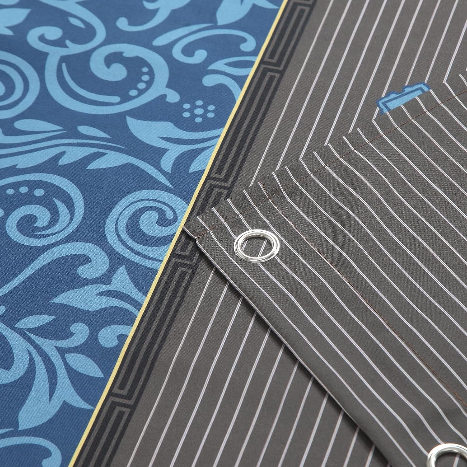 90 Inch Fabric Shower Curtain, Extra Long Brown and Blue Print Waterproof Shower Curtains for Bathroom, 72" W x 90" H