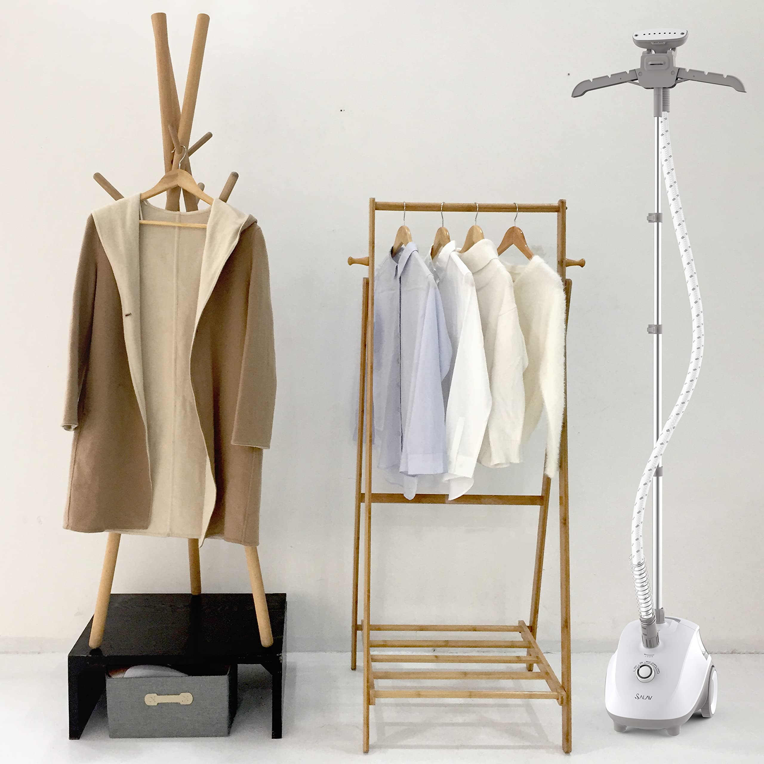 SALAV Clothes Steamer with 360 Degree Swivel Hanger, High Efficiency Metal Steam Panel, 4 Steam
