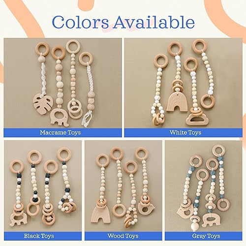 Miniatura 4 de Poppyseed Play Gimnasio de madera para bebés, marco plegable con barra para colgar, cordón de algodón atado y juguetes de madera, juego de