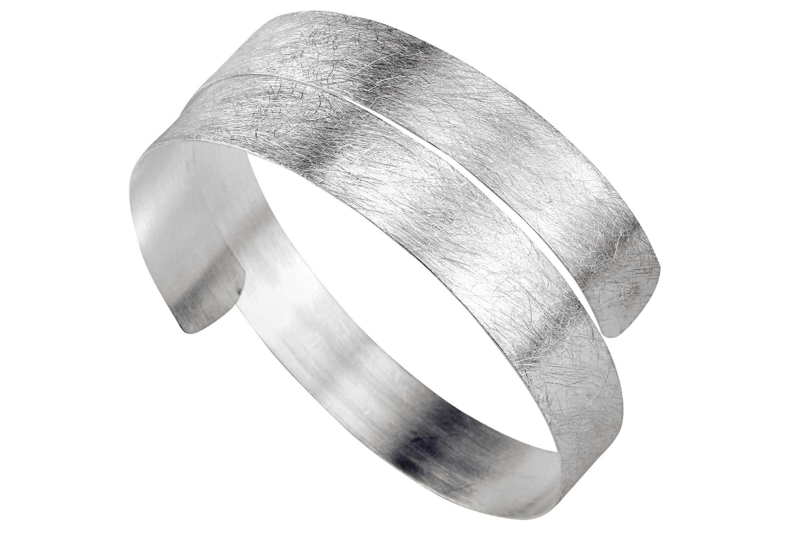 SILBERMOOS Damen Armreif Armspange schmal offen gewickelt flexibel gebürstet Spirale 925 Sterling Silber