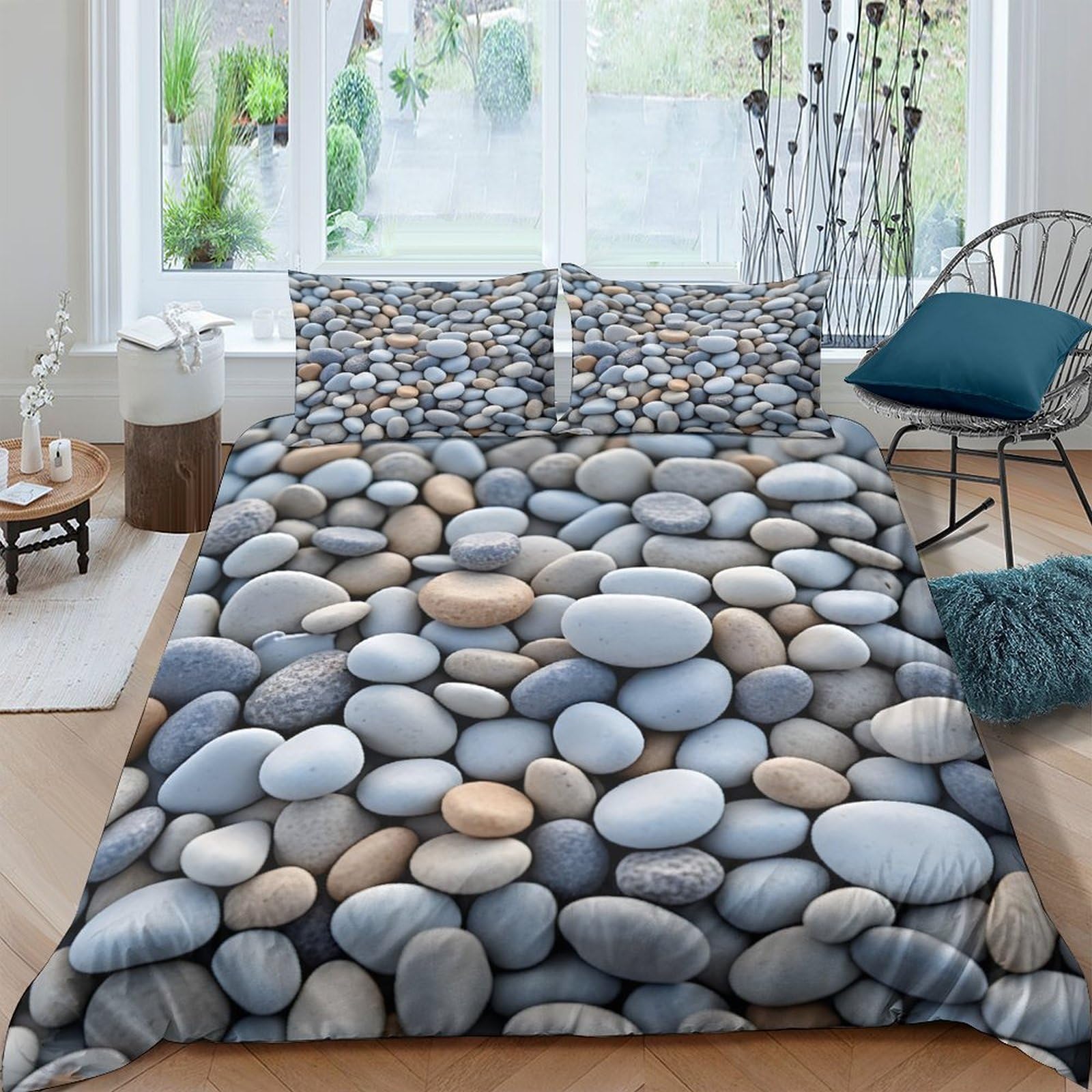 Ctjqhvkz Style-5 3D Printed Pebble Stone Fitted Sheet Microfiber Soft Anti-Slip Bed Cover For Bedroom Guest Room Decor Mattress Protection Single（135X200cm）
