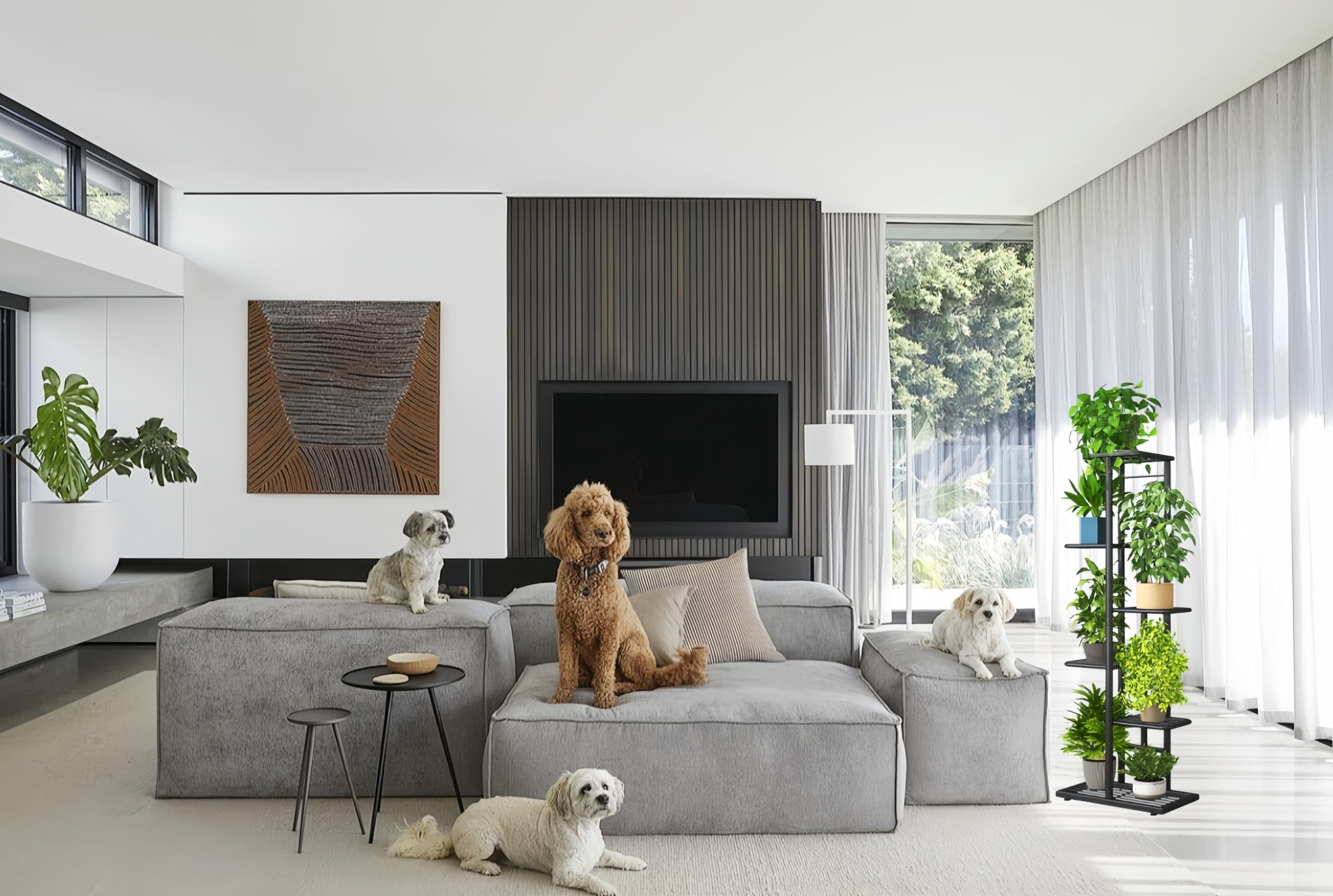 Estante de almacenamiento de metal gris profundo de 6 pisos para interiores y exteriores, capaz de acomodar 7 macetas, estante esquinero de 108 cm, adecuado para jardines, salas de estar