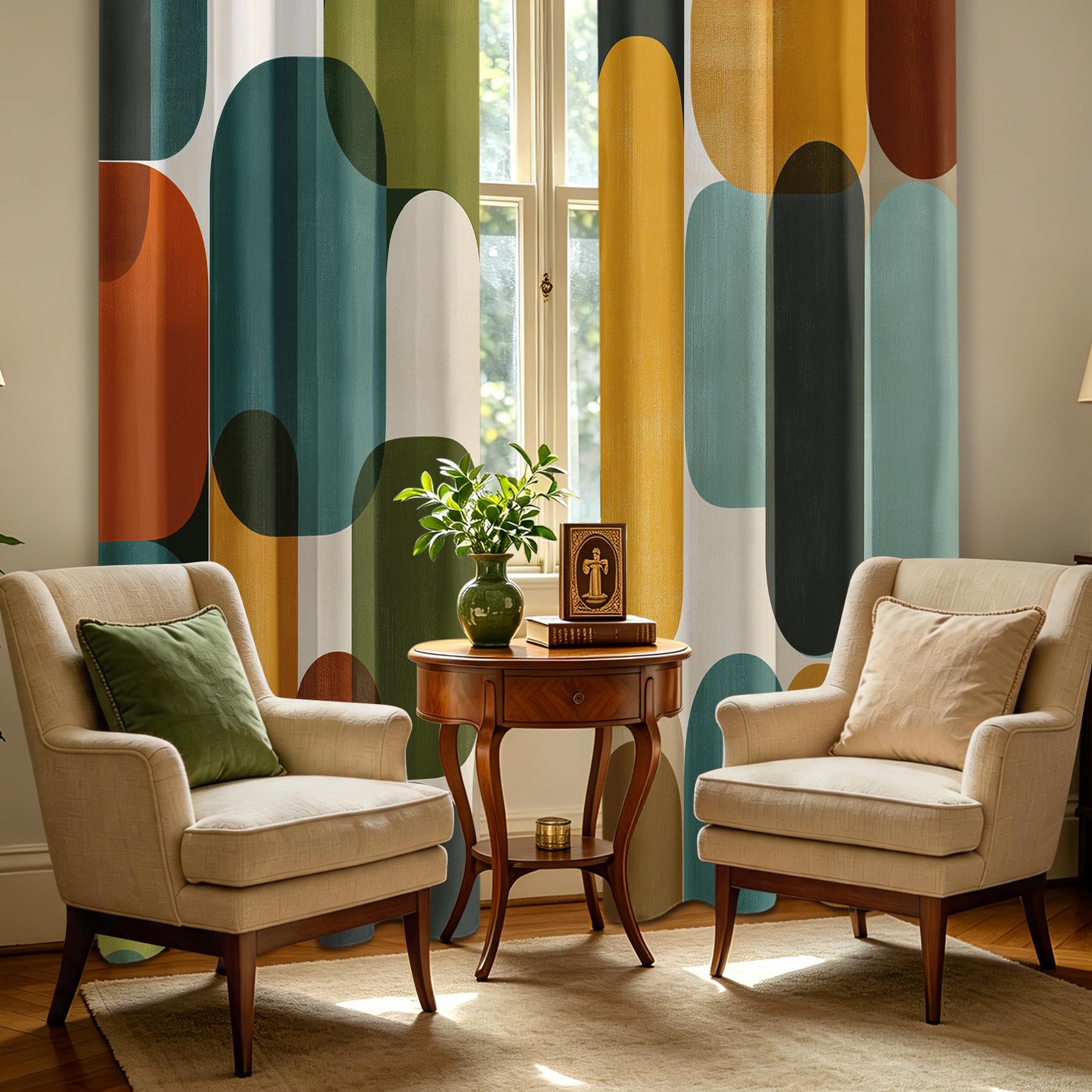 Mistela Blickdichte Gardinen Mid Century - Verdunkelungsvorhang Retro Vorhang mit Ösen für Schlafzimmer Wohnzimmer Kinderzimmer - 2er Set - H260 x B140cm