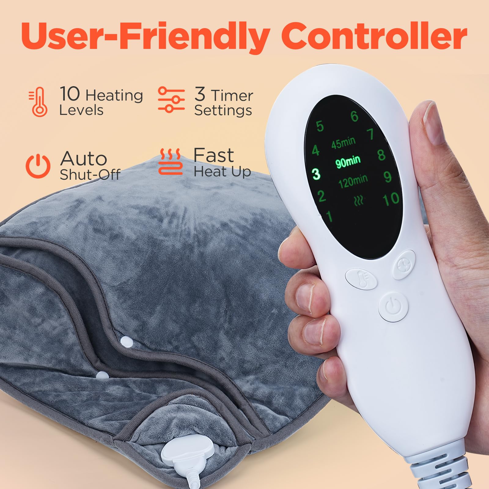 Scaldapiedi Elettrico, Scalda Piedi Casa con 3 Impostazioni del Timer e 10 Livelli di Temperatura Morbido Cuscino Scaldapiedi con Spegnimento Automatico per Ufficio Letto, Lavabile in Lavatrice