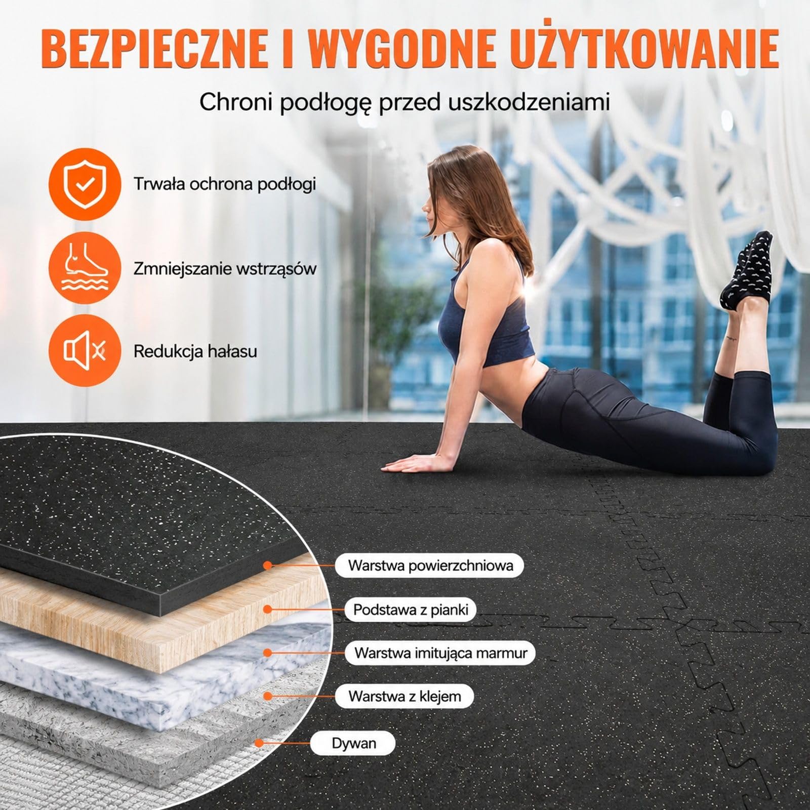 Zestaw 12 zazębiających się płytek podłogowych z pianki EVA i gumy, czarno-szare maty układane w puzzle do domu, ćwiczeń, siłowni, biura i garażu