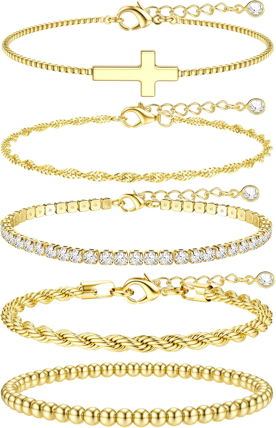 TEN MIRO 16k Chunky Gold Plated Bracelets for Women Non Tarnish, Womens Gold Plated Bracelets Stack Layered Chunky Chain Bracelets Waterproof Link Cuff Herringbone Bracelet Mothers' Day Jewelry Gifts