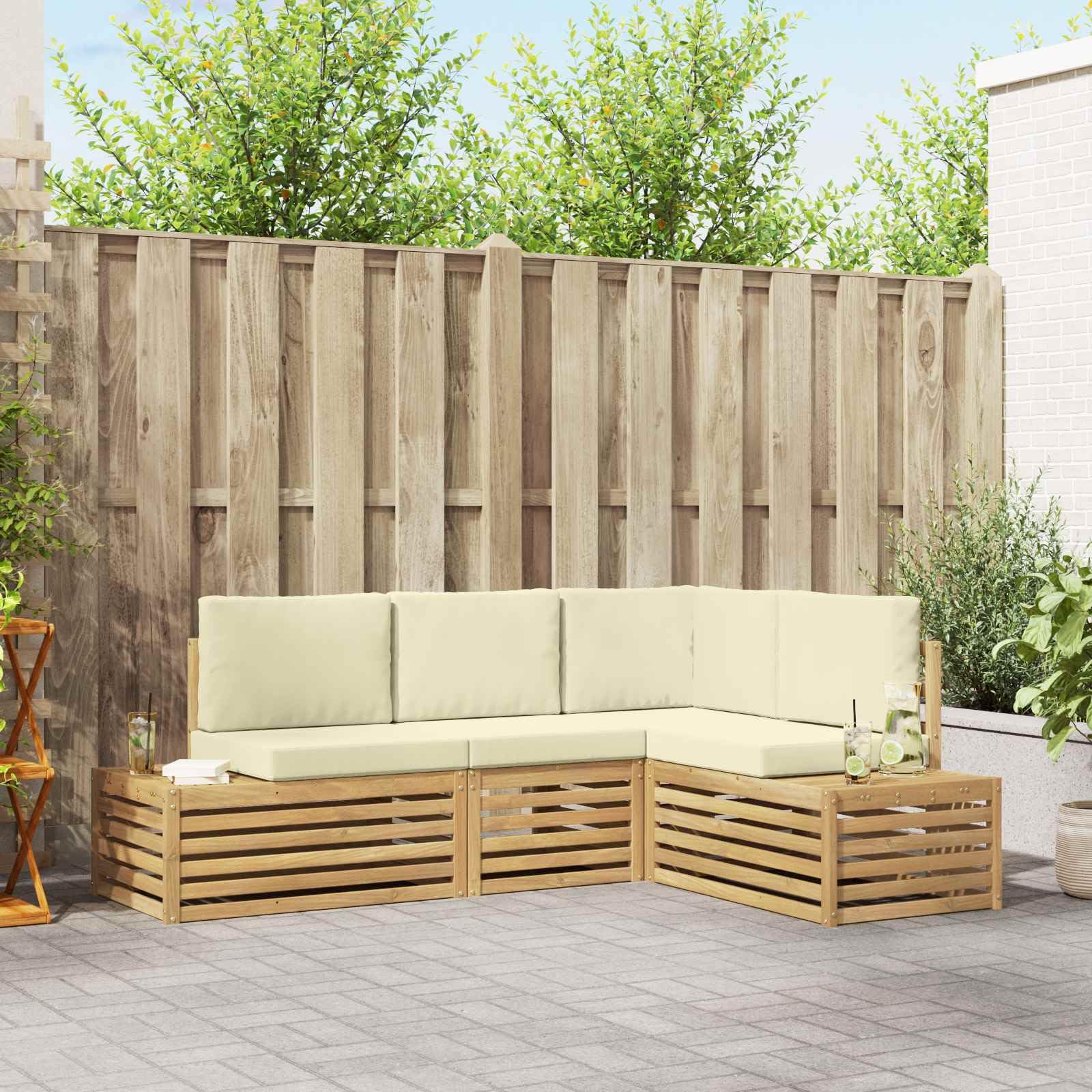 Ensemble de canapés d extérieur Blanc en Bois d Acacia Massif 213,5 x 154,5 x 73 cm, canapé d Angle modulaire avec Coussins pour terrasse Jardin détente