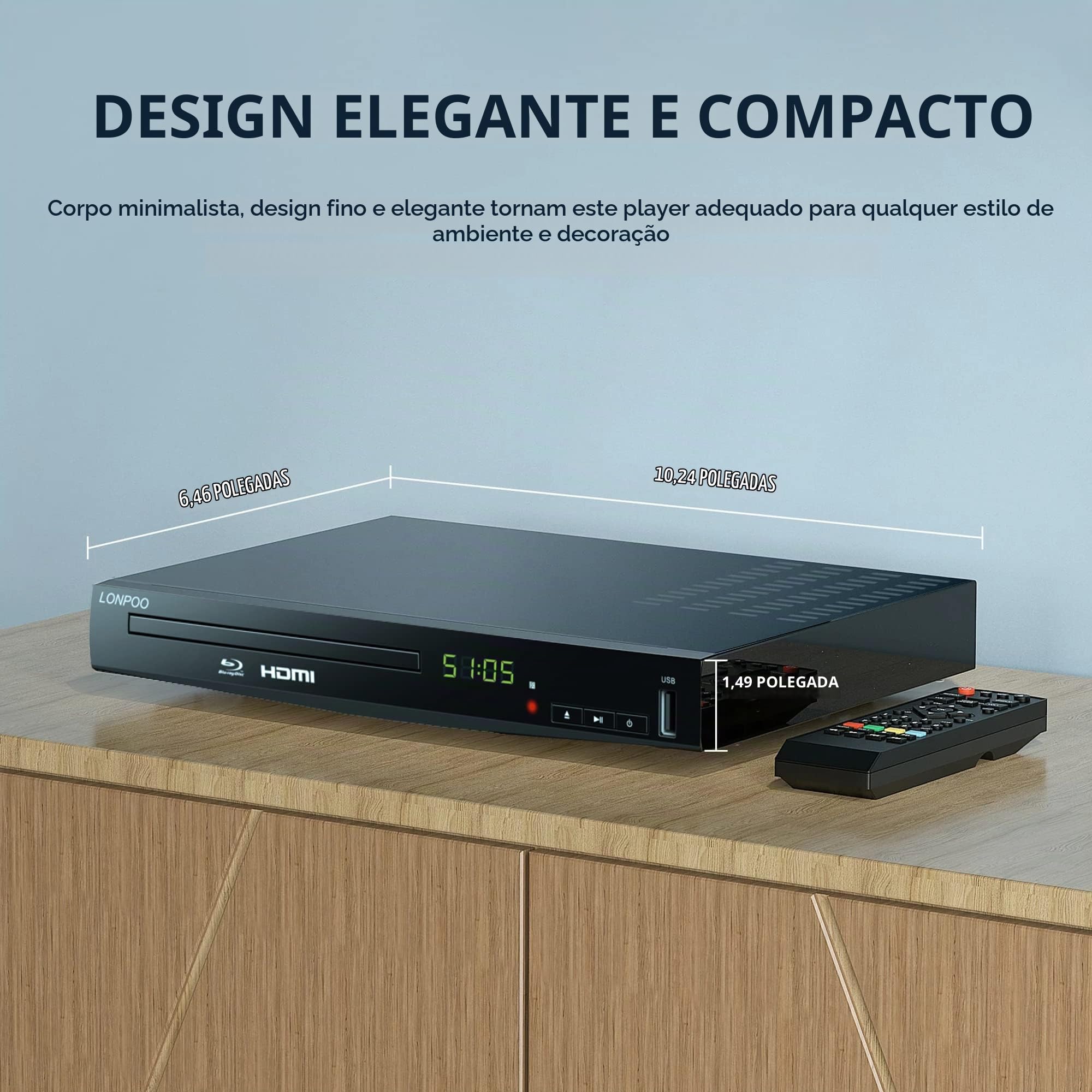 LONPOO Leitor de Dvd Blu Ray, Leitor de Disco Blu-Ray Full Hd com