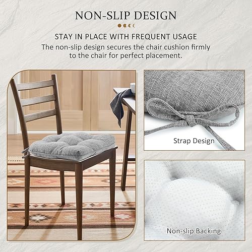 Miniatura 3 de LOVTEX Paquete de 4 cojines para sillas de comedor, almohadillas antideslizantes de espuma viscoelástica con lazos, cojines para sillas de cocina