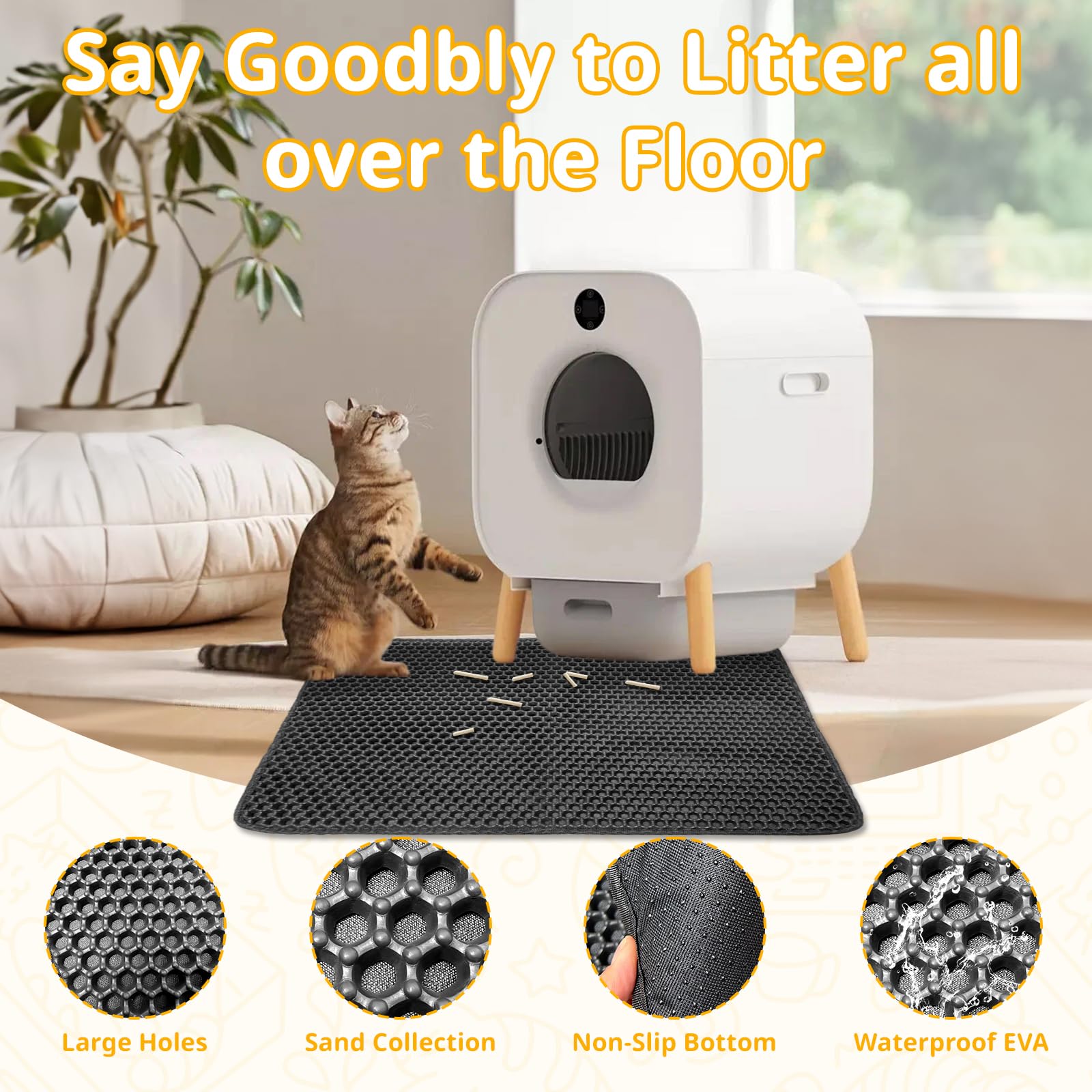 Large Cat Litter Mat 60 x 45cm, Double-Layer Honeycomb Design Cat Litter Mat, Square Large Hole Cat litter Trapper - Image 3