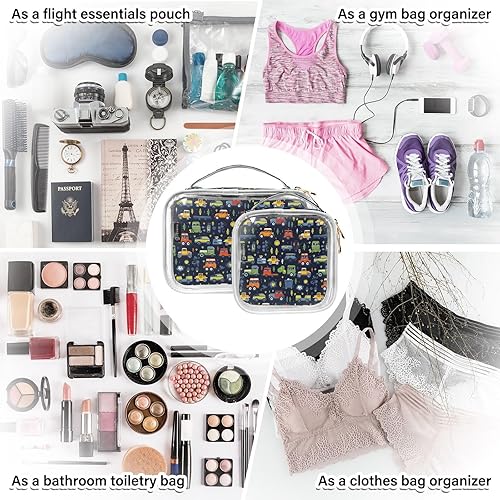 Miniatura 7 de Kawaii Trucks Clear Toiletry Bag for Traveling,2 Pack Makeup Cosmetic Bag with Zipper,Travel Bag for Toiletries,Travel Essentials 21214947 Kawaii