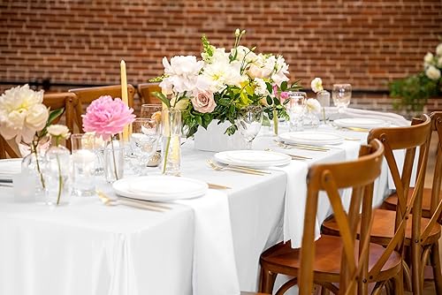 Miniatura 7 de Paquete de 10 manteles de satén de 90 x 132 pulgadas, color blanco, rectangular, de satén sedoso, mantel de tela suave de seda brillante, cubierta